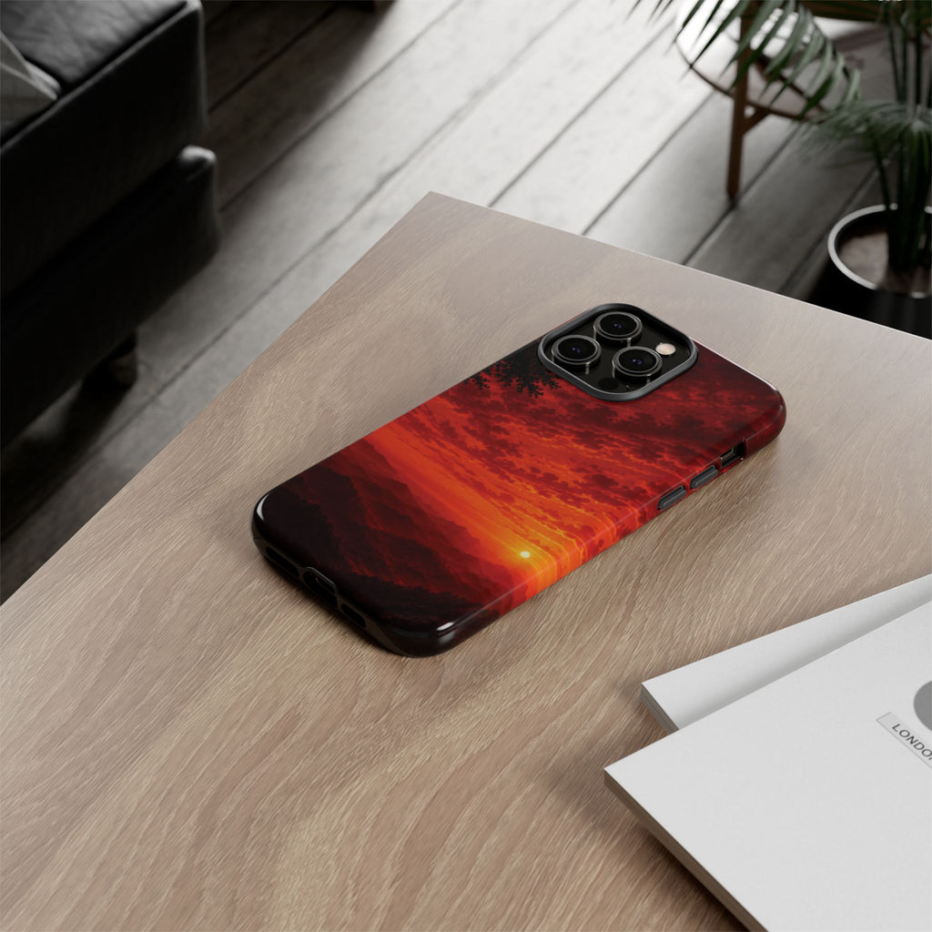 Sunset Mountain Tough Phone Case — Red Horizon Landscape Protective Case