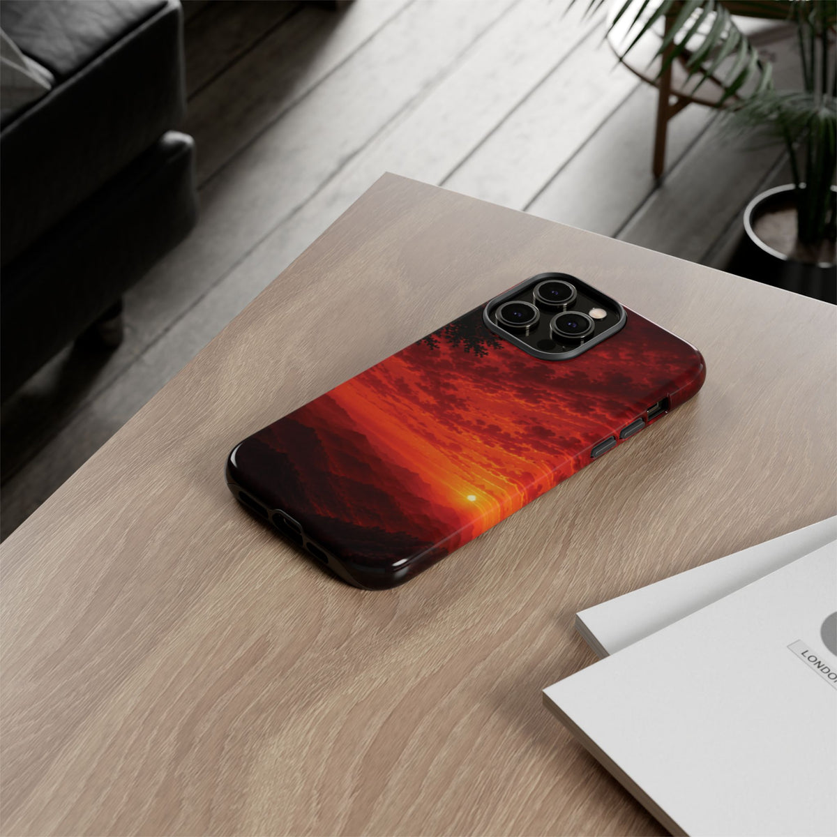 Sunset Mountain Tough Phone Case — Red Horizon Landscape Protective Case