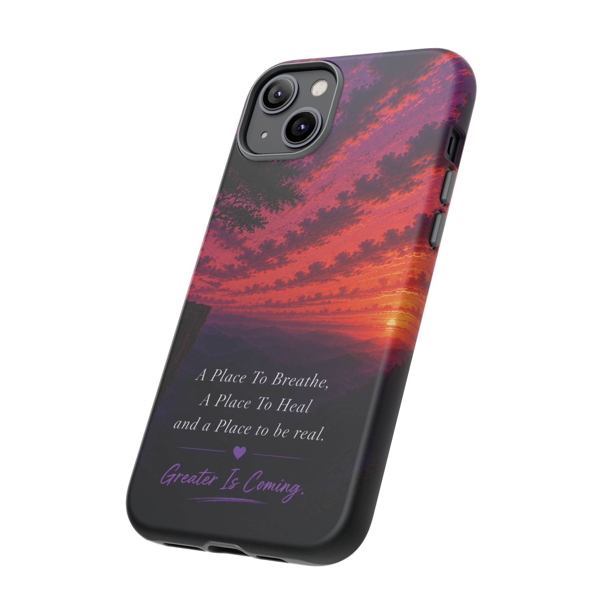 Sunset Serenity Phone Case – “A Place To Breathe, A Place To Heal” Inspirational Galaxy Case
