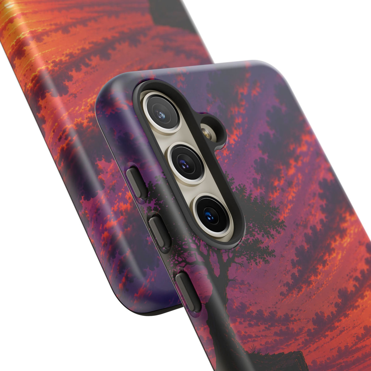 Sunset Cliff Tough Phone Case - Vibrant Purple Orange Landscape for Galaxy & iPhone