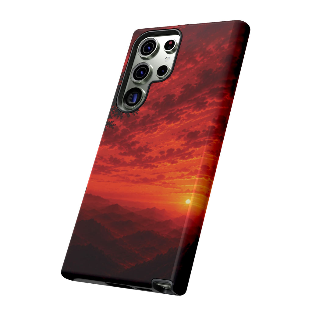 Sunset Mountain Tough Phone Case — Red Horizon Landscape Protective Case
