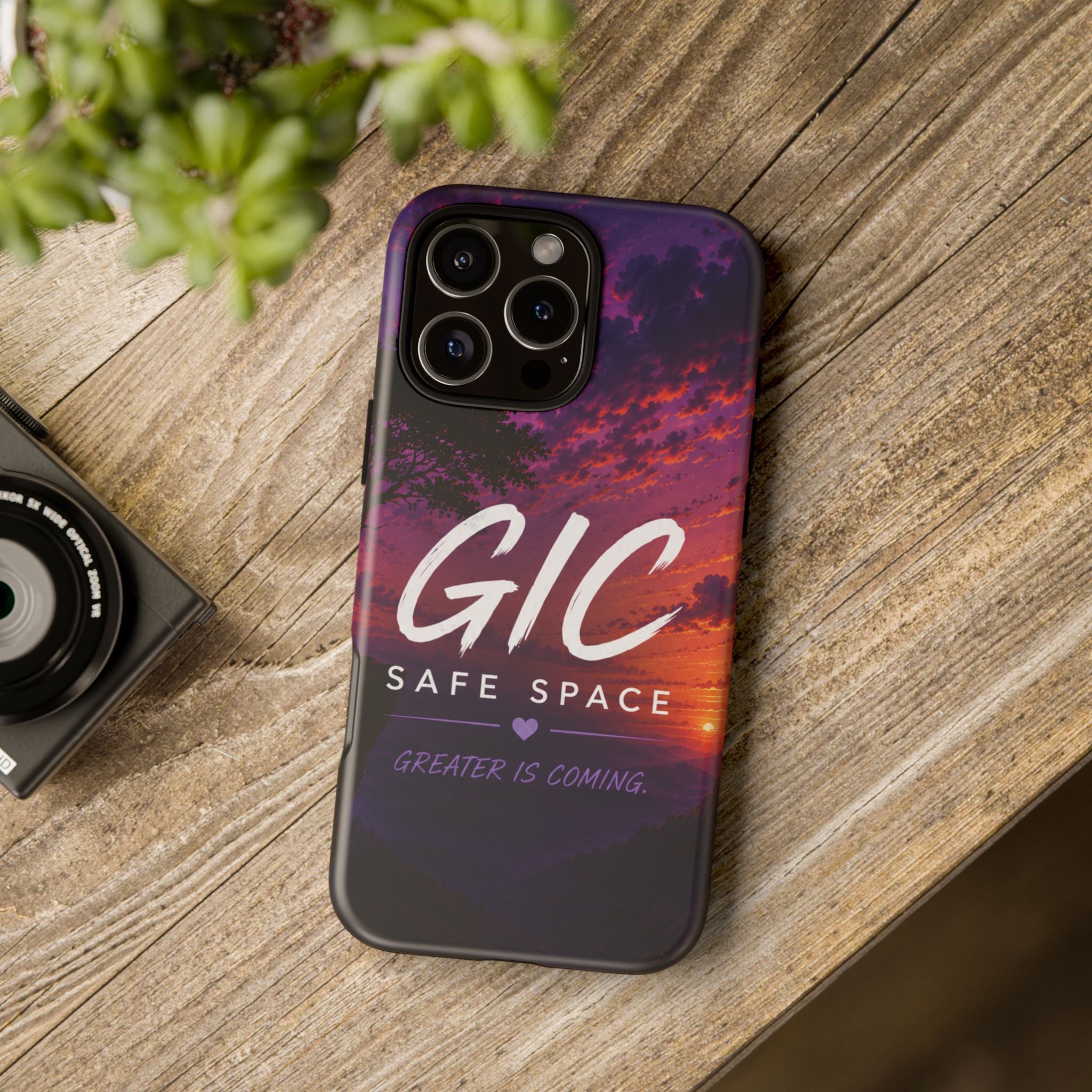 GIC Safe Space Tough Phone Case — "Greater Is Coming" Sunset Design