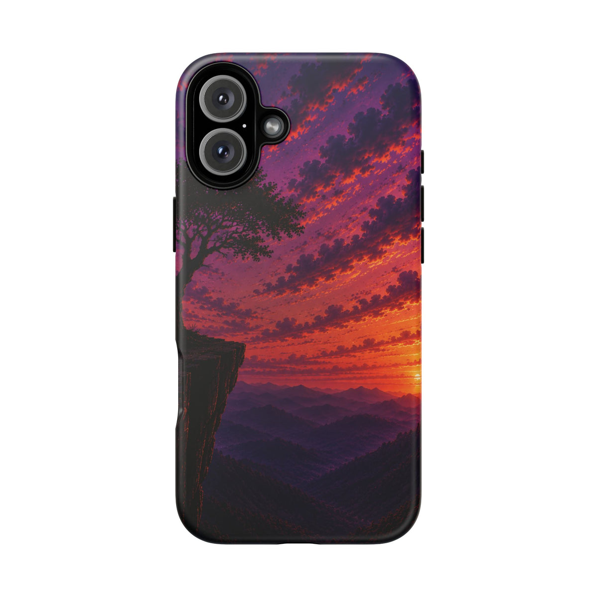 Sunset Cliff Tough Phone Case - Vibrant Purple Orange Landscape for Galaxy & iPhone