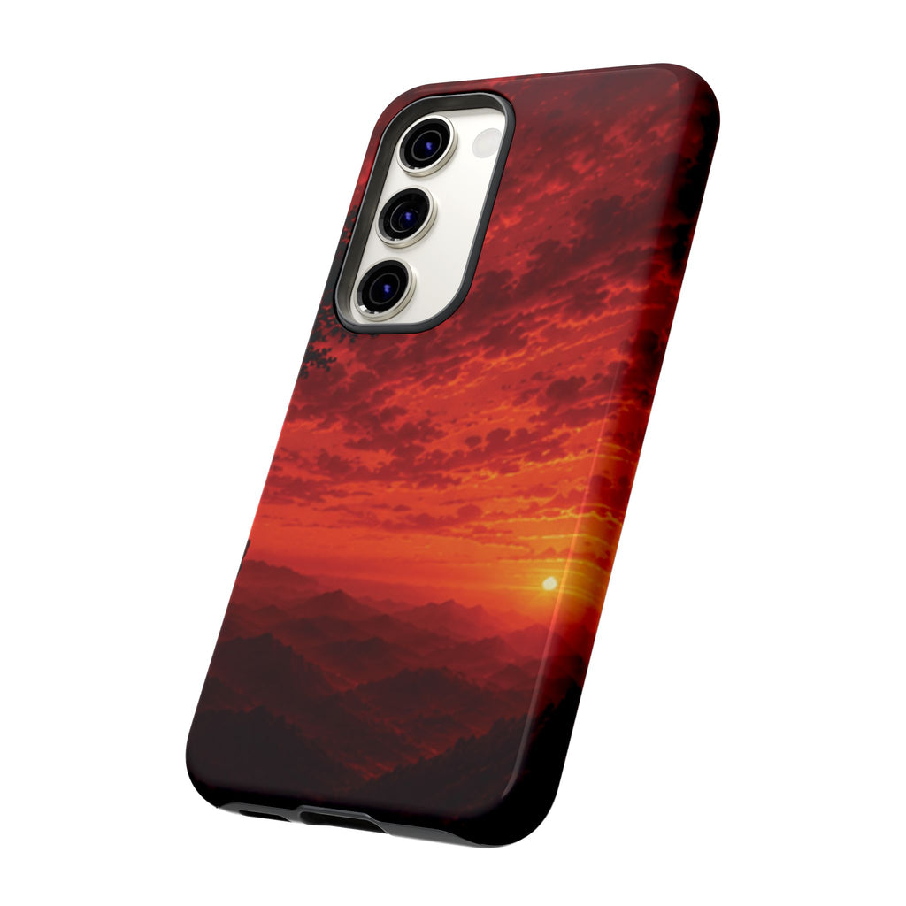 Sunset Mountain Tough Phone Case — Red Horizon Landscape Protective Case