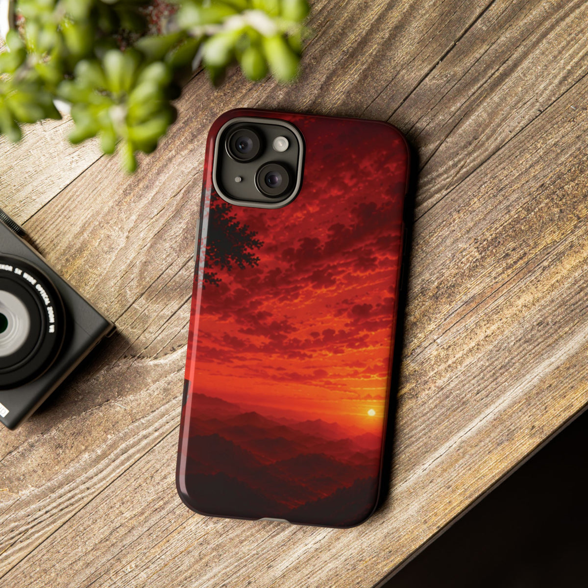 Sunset Mountain Tough Phone Case — Red Horizon Landscape Protective Case