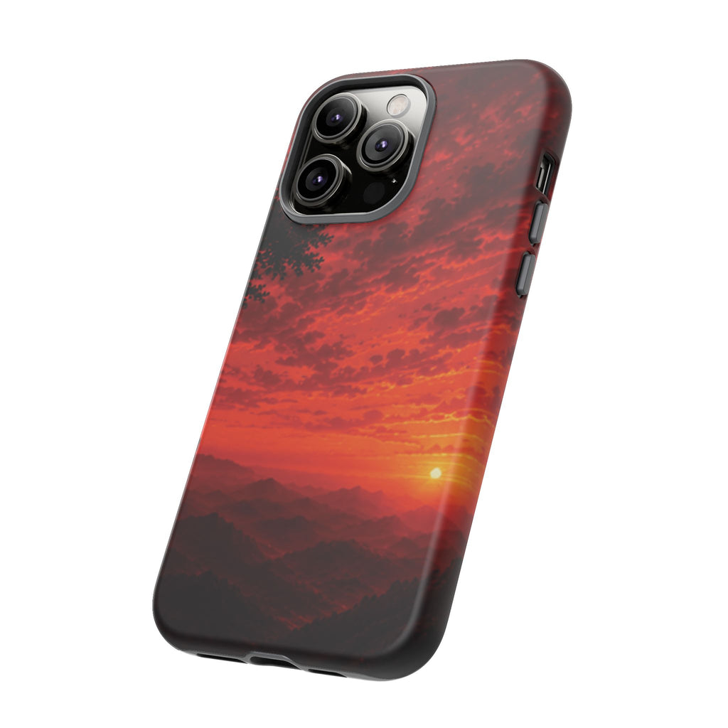Sunset Mountain Tough Phone Case — Red Horizon Landscape Protective Case