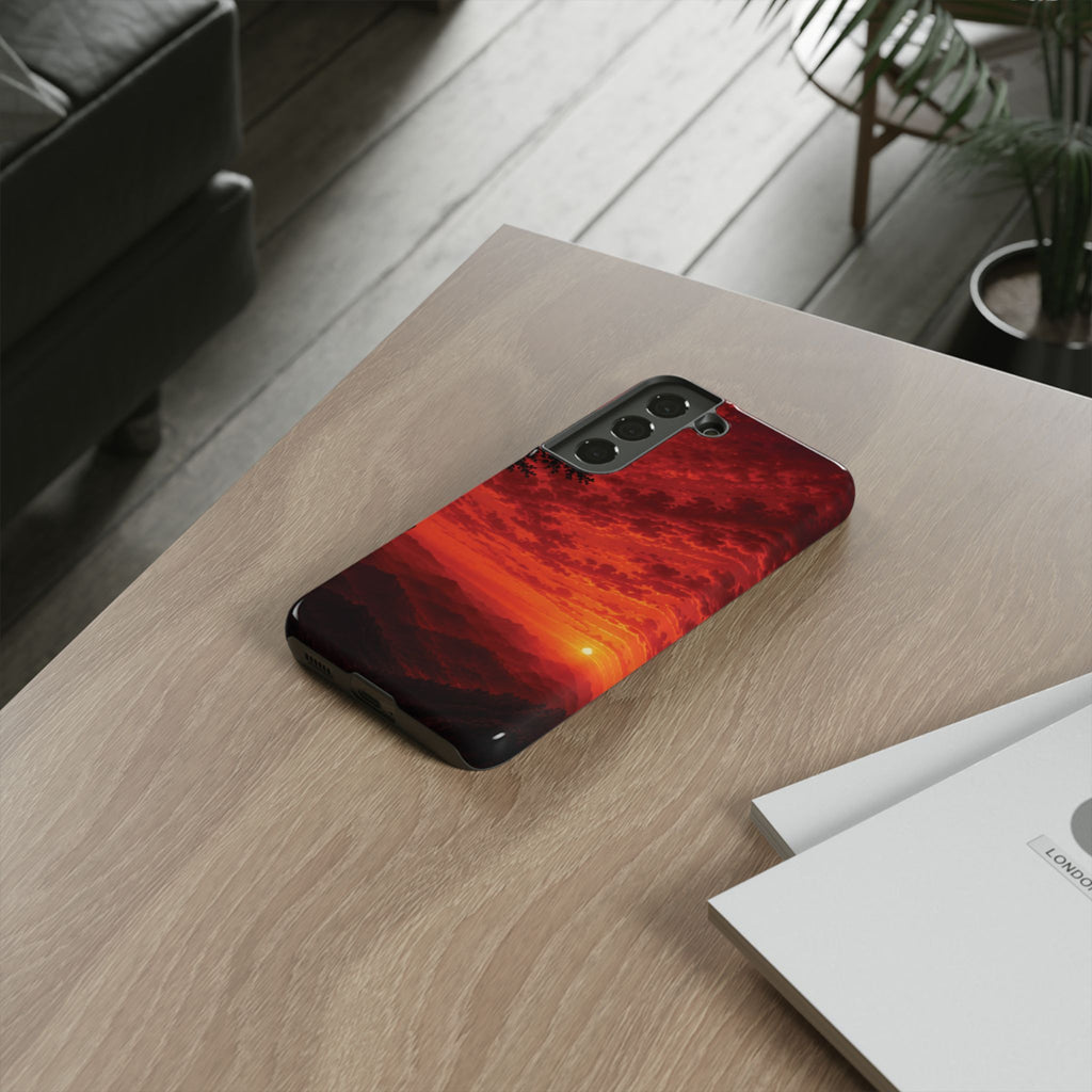 Sunset Mountain Tough Phone Case — Red Horizon Landscape Protective Case