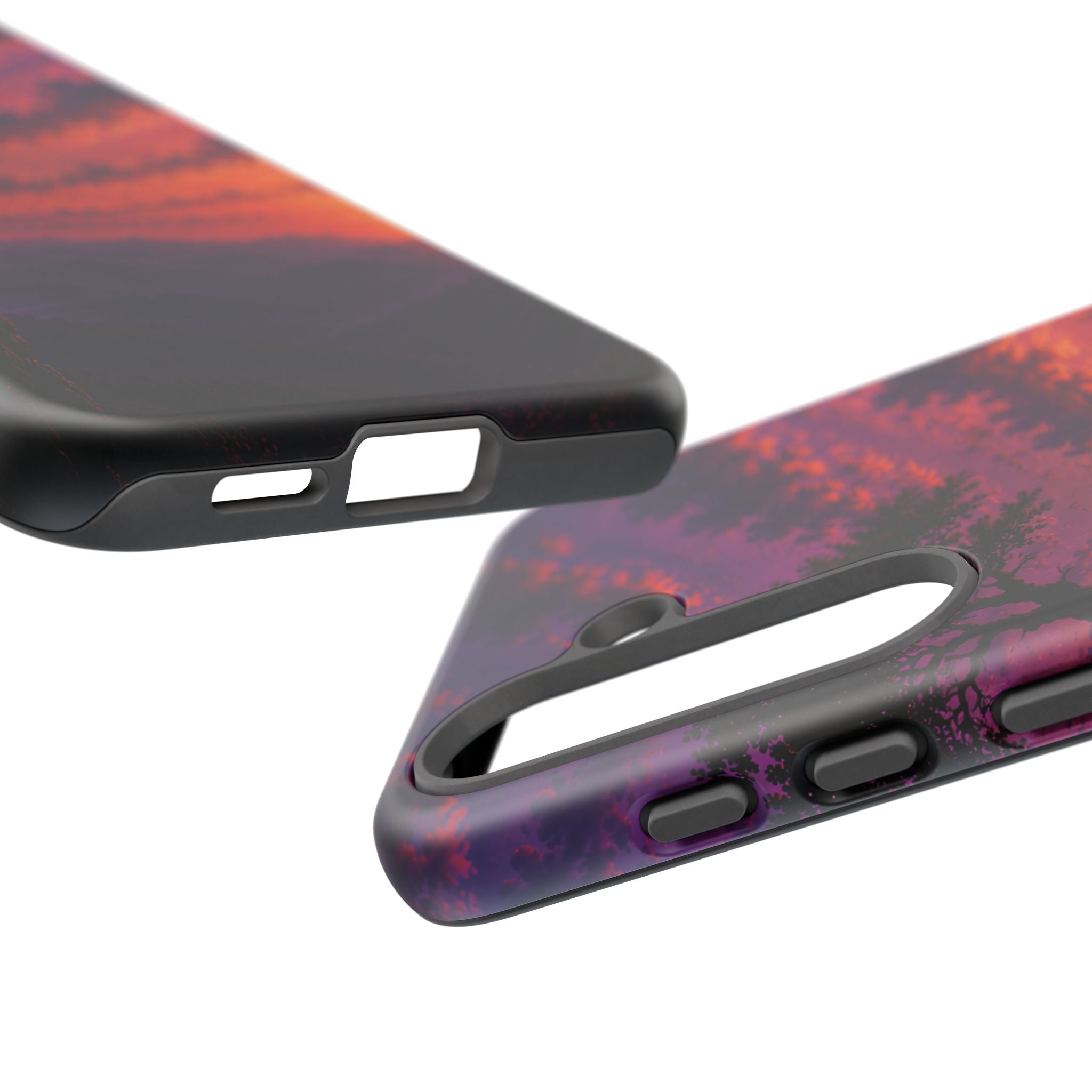 Sunset Cliff Tough Phone Case - Vibrant Purple Orange Landscape for Galaxy & iPhone