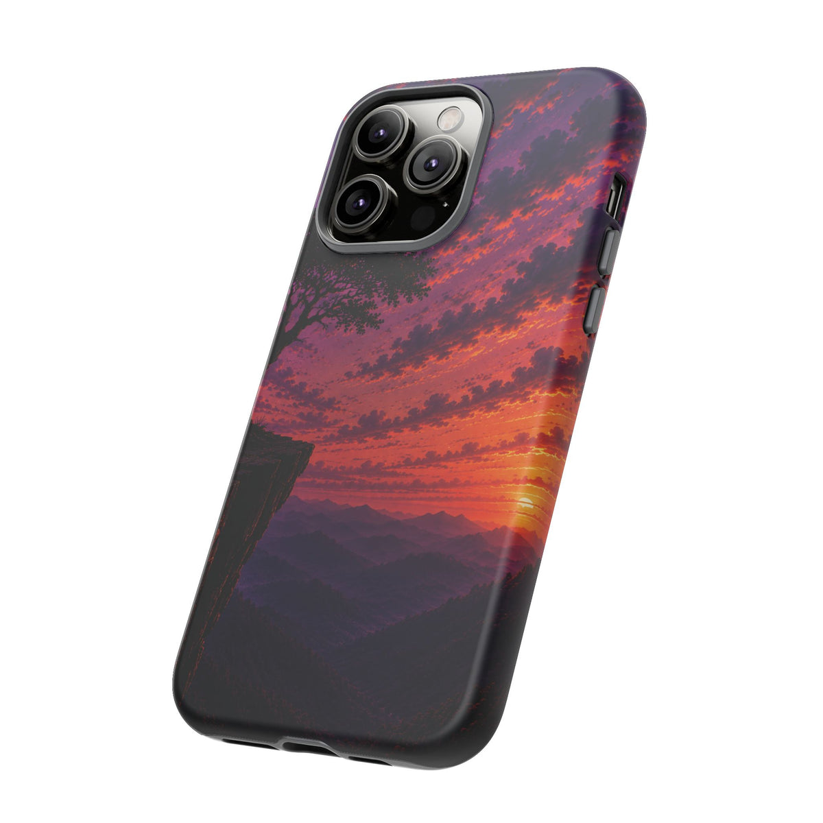 Sunset Cliff Tough Phone Case - Vibrant Purple Orange Landscape for Galaxy & iPhone