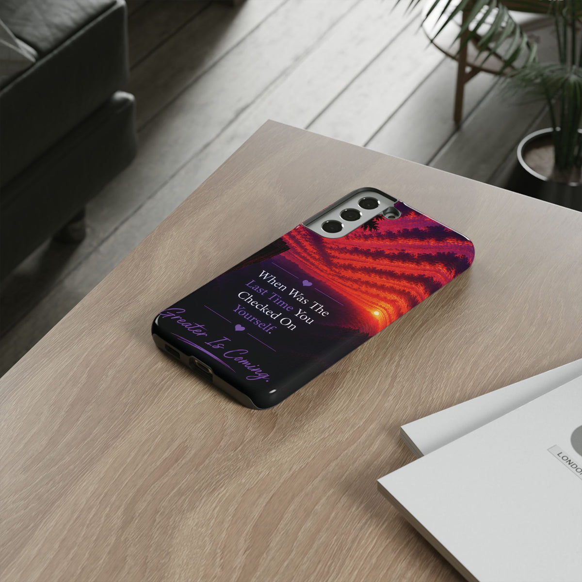 Inspirational Phone Case - "When Was The Last Time You Checked On Yourself?" Sunset Self-Care Quote