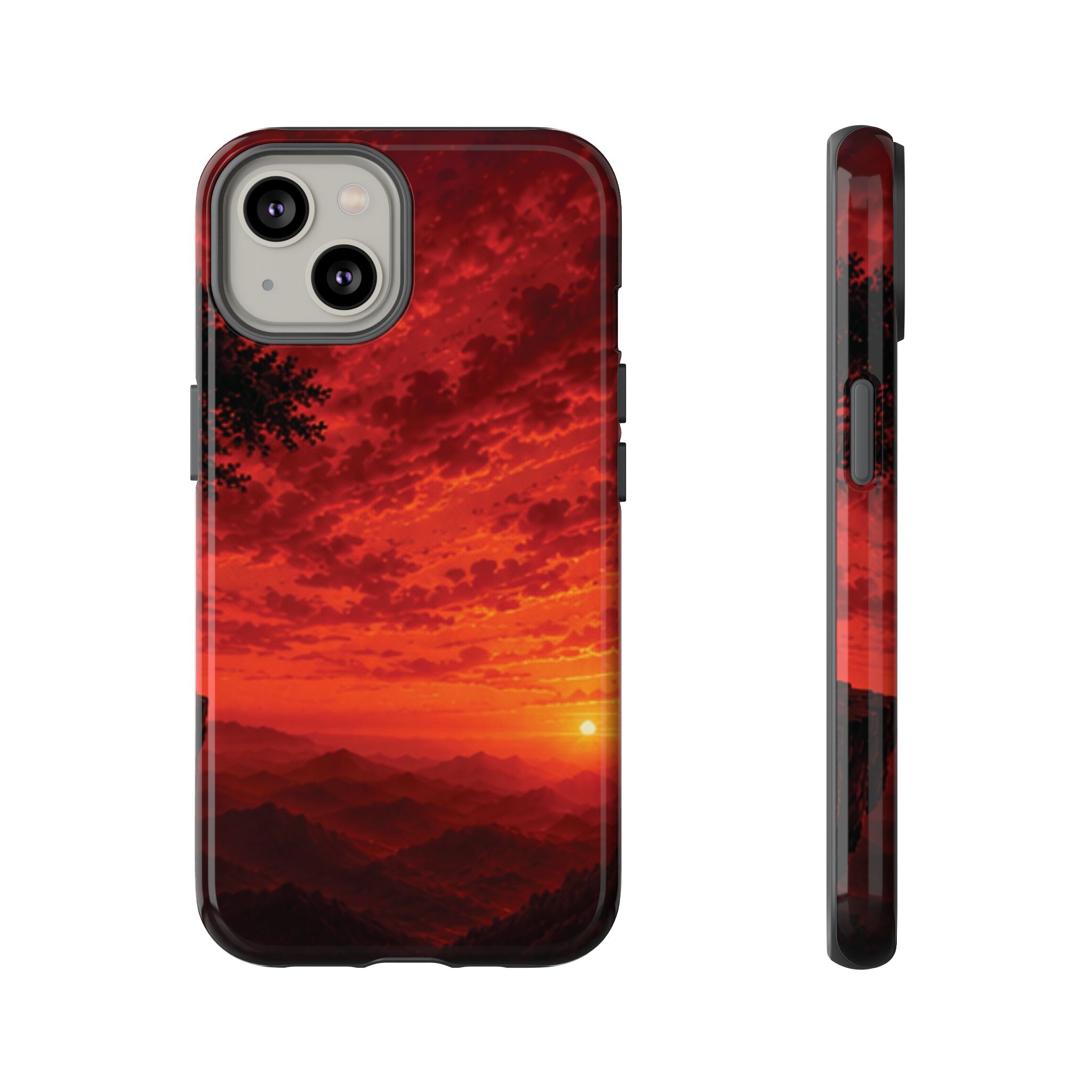Sunset Mountain Tough Phone Case — Red Horizon Landscape Protective Case