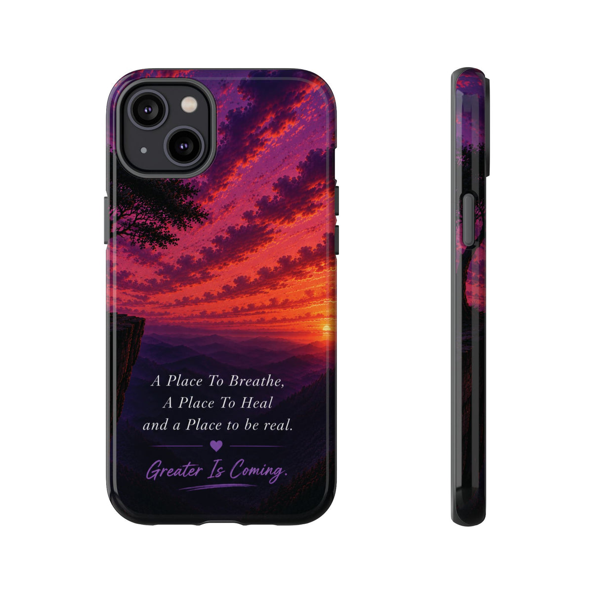 Sunset Serenity Phone Case – “A Place To Breathe, A Place To Heal” Inspirational Galaxy Case
