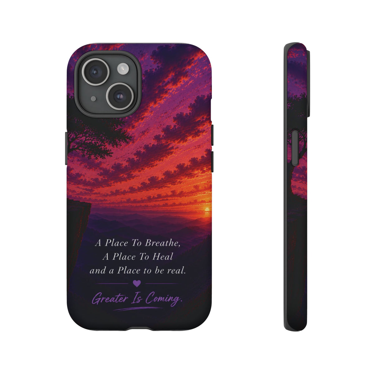 Sunset Serenity Phone Case – “A Place To Breathe, A Place To Heal” Inspirational Galaxy Case