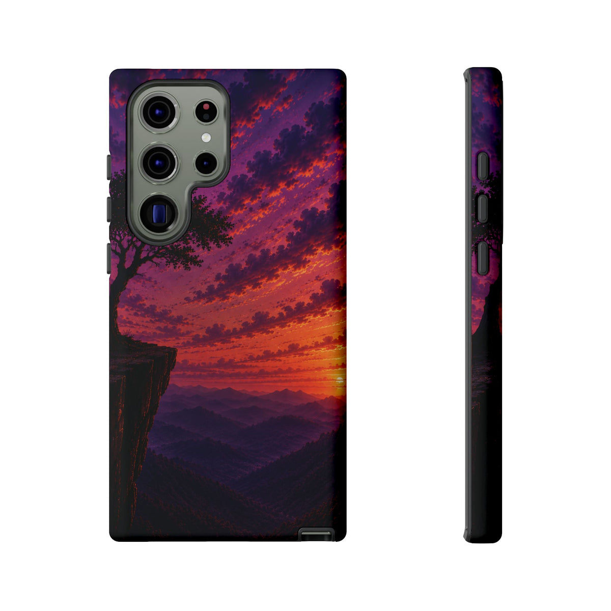 Sunset Cliff Tough Phone Case - Vibrant Purple Orange Landscape for Galaxy & iPhone