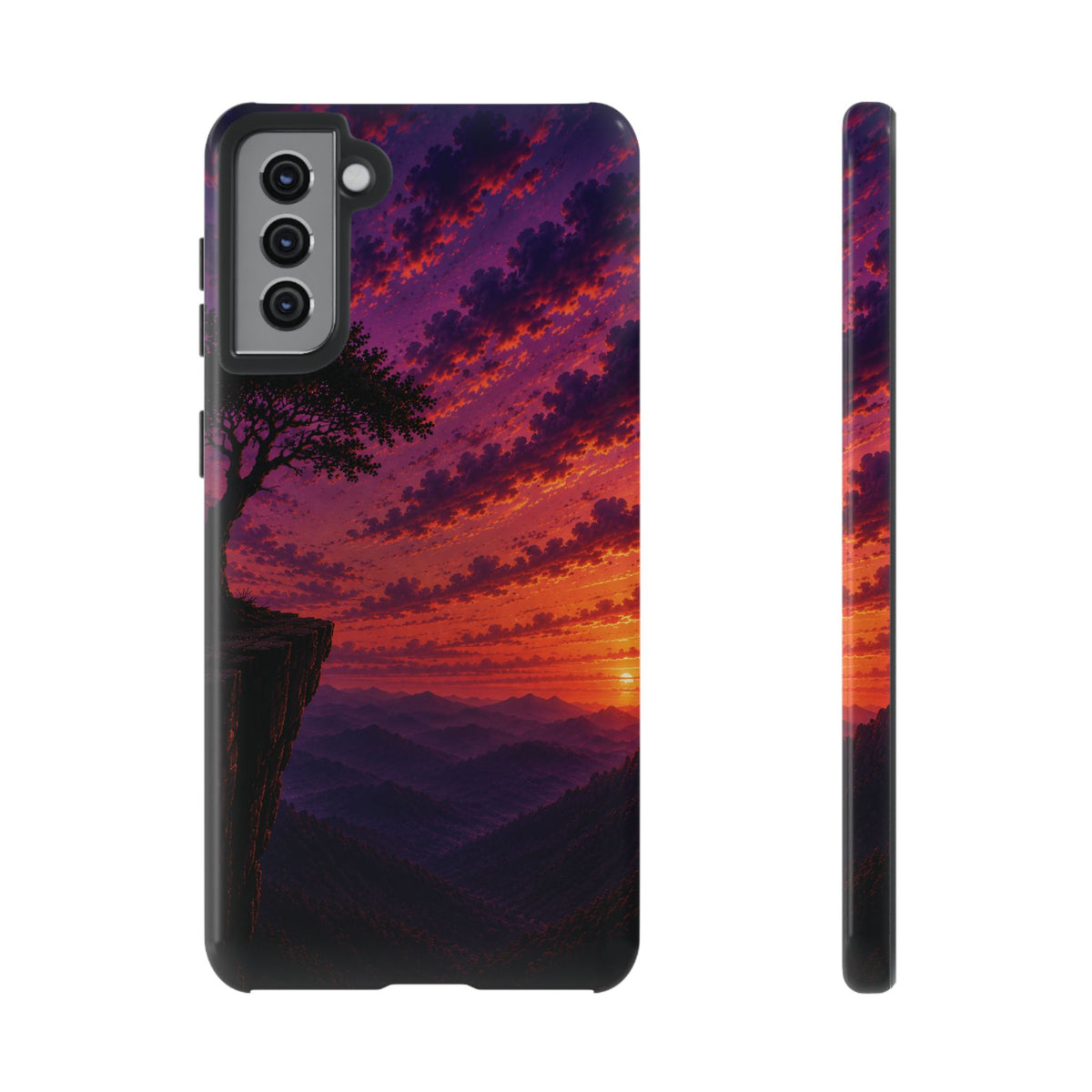 Sunset Cliff Tough Phone Case - Vibrant Purple Orange Landscape for Galaxy & iPhone