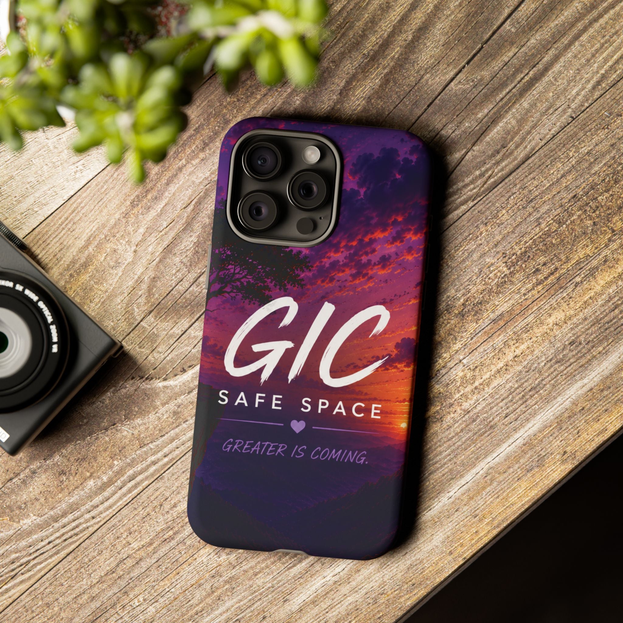 GIC Safe Space Tough Phone Case — "Greater Is Coming" Sunset Design