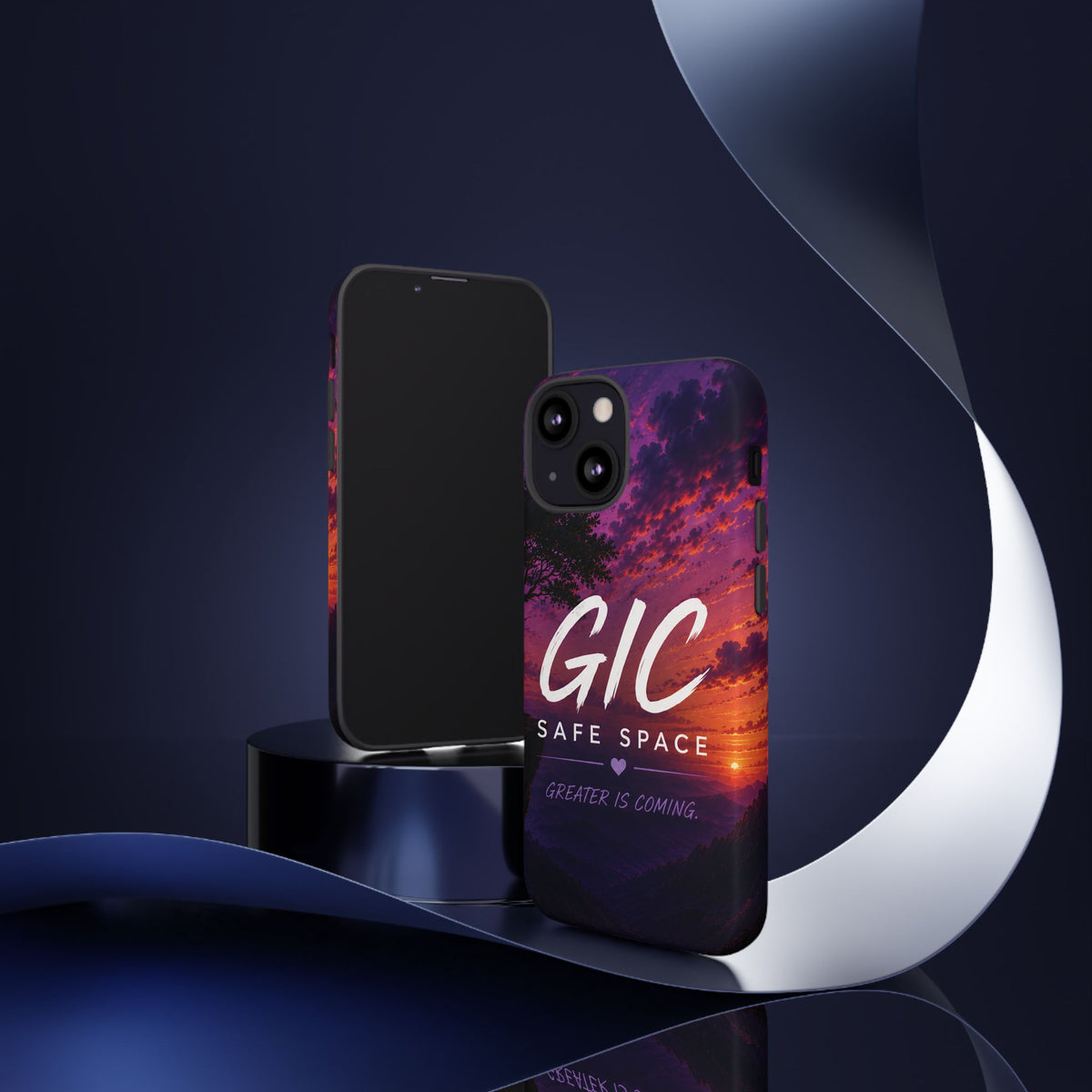 GIC Safe Space Tough Phone Case — "Greater Is Coming" Sunset Design