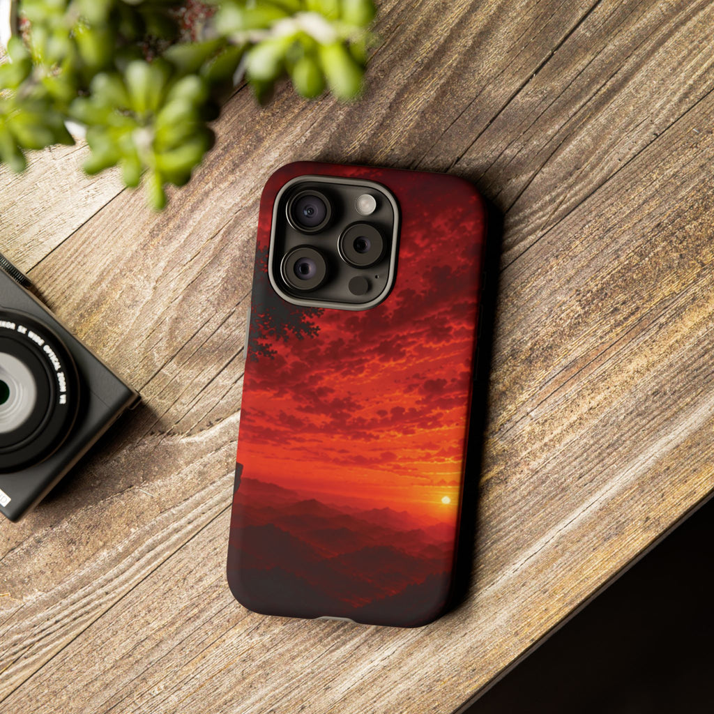 Sunset Mountain Tough Phone Case — Red Horizon Landscape Protective Case