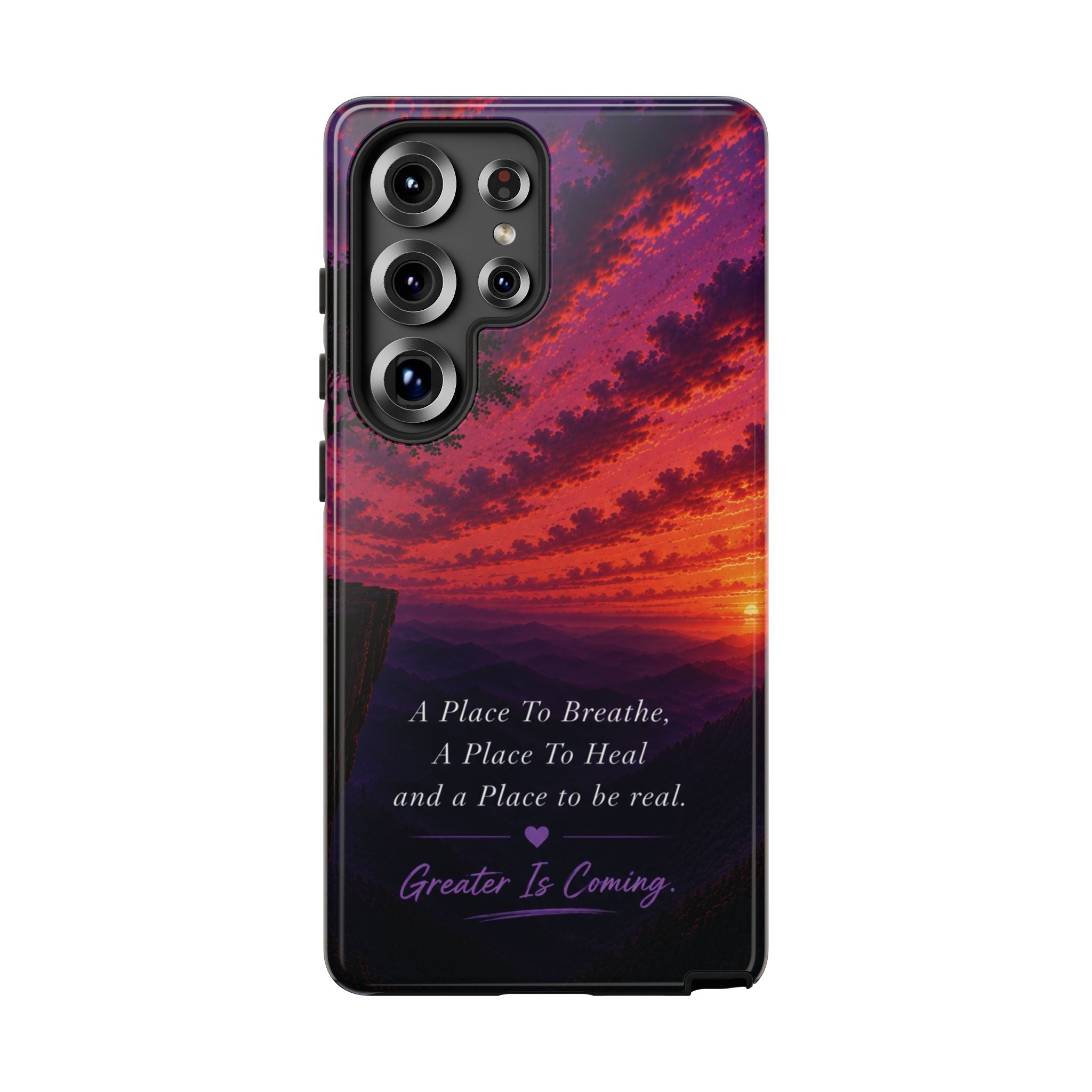 Sunset Serenity Phone Case – “A Place To Breathe, A Place To Heal” Inspirational Galaxy Case
