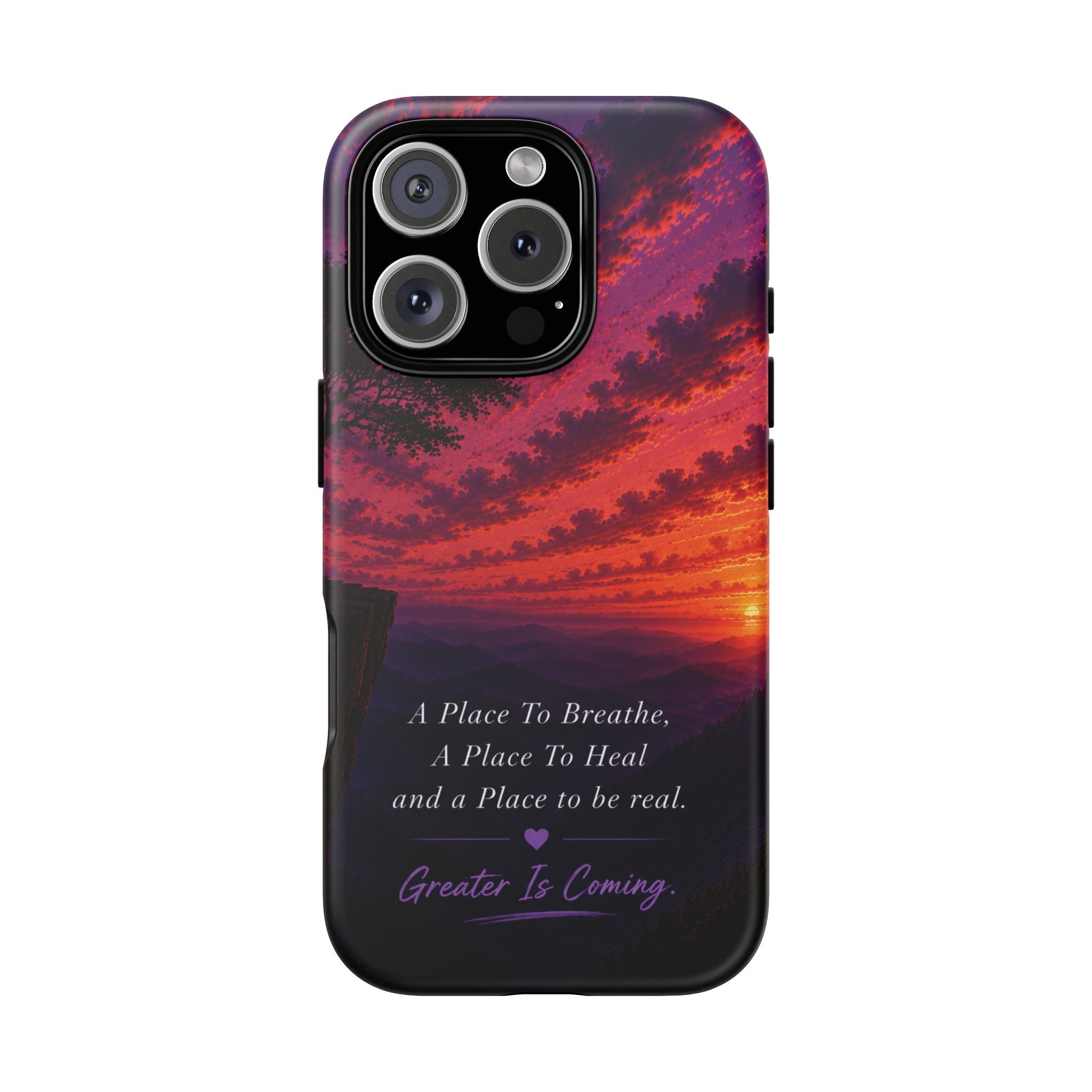 Sunset Serenity Phone Case – “A Place To Breathe, A Place To Heal” Inspirational Galaxy Case