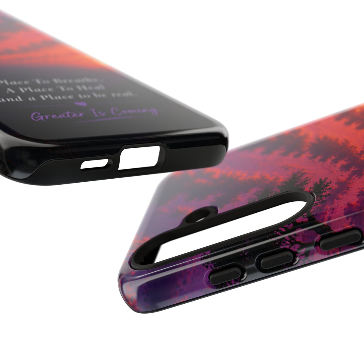 Sunset Serenity Phone Case – “A Place To Breathe, A Place To Heal” Inspirational Galaxy Case