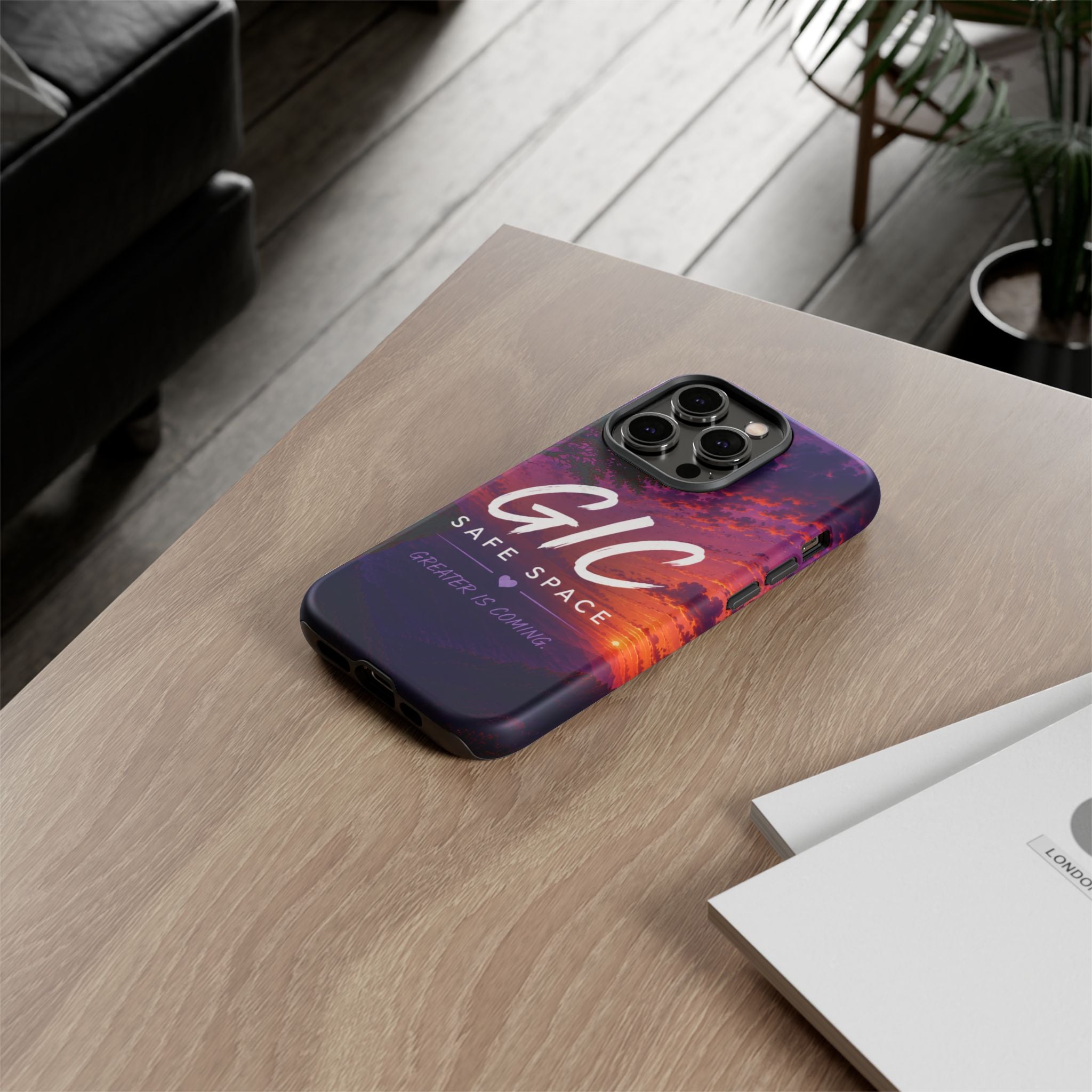 GIC Safe Space Tough Phone Case — "Greater Is Coming" Sunset Design