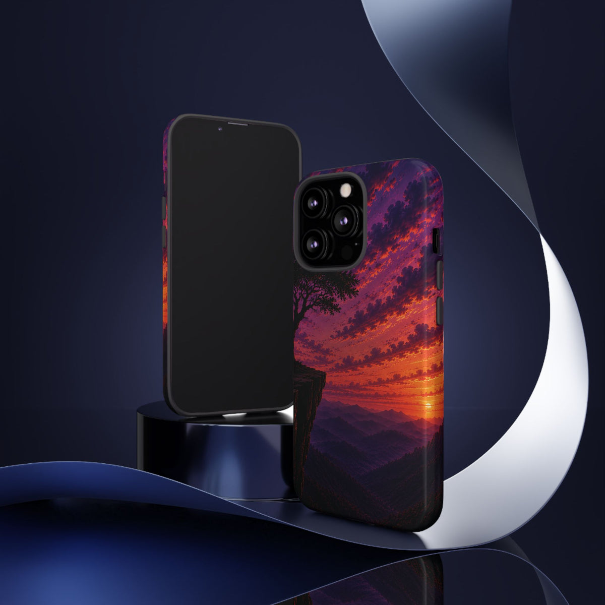 Sunset Cliff Tough Phone Case - Vibrant Purple Orange Landscape for Galaxy & iPhone