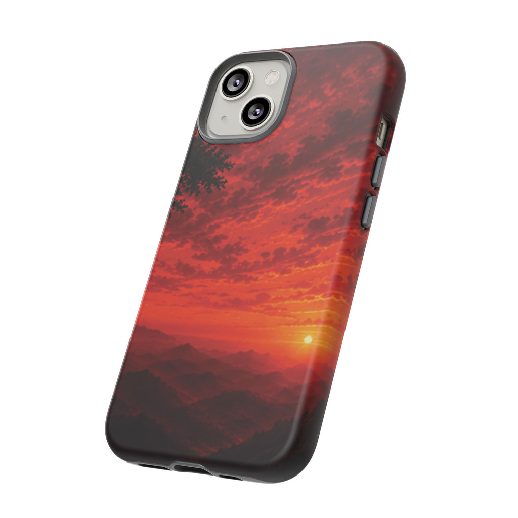 Sunset Mountain Tough Phone Case — Red Horizon Landscape Protective Case