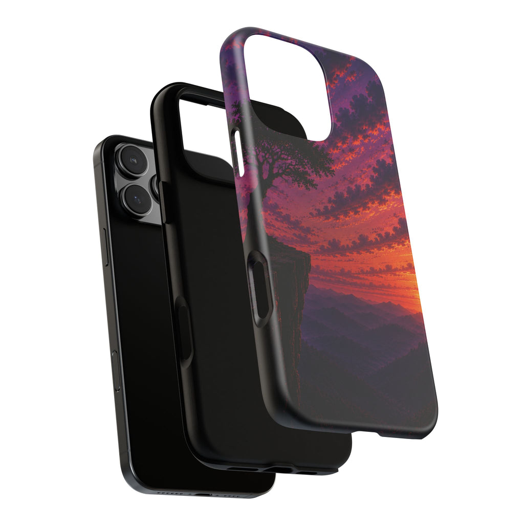 Sunset Cliff Tough Phone Case - Vibrant Purple Orange Landscape for Galaxy & iPhone