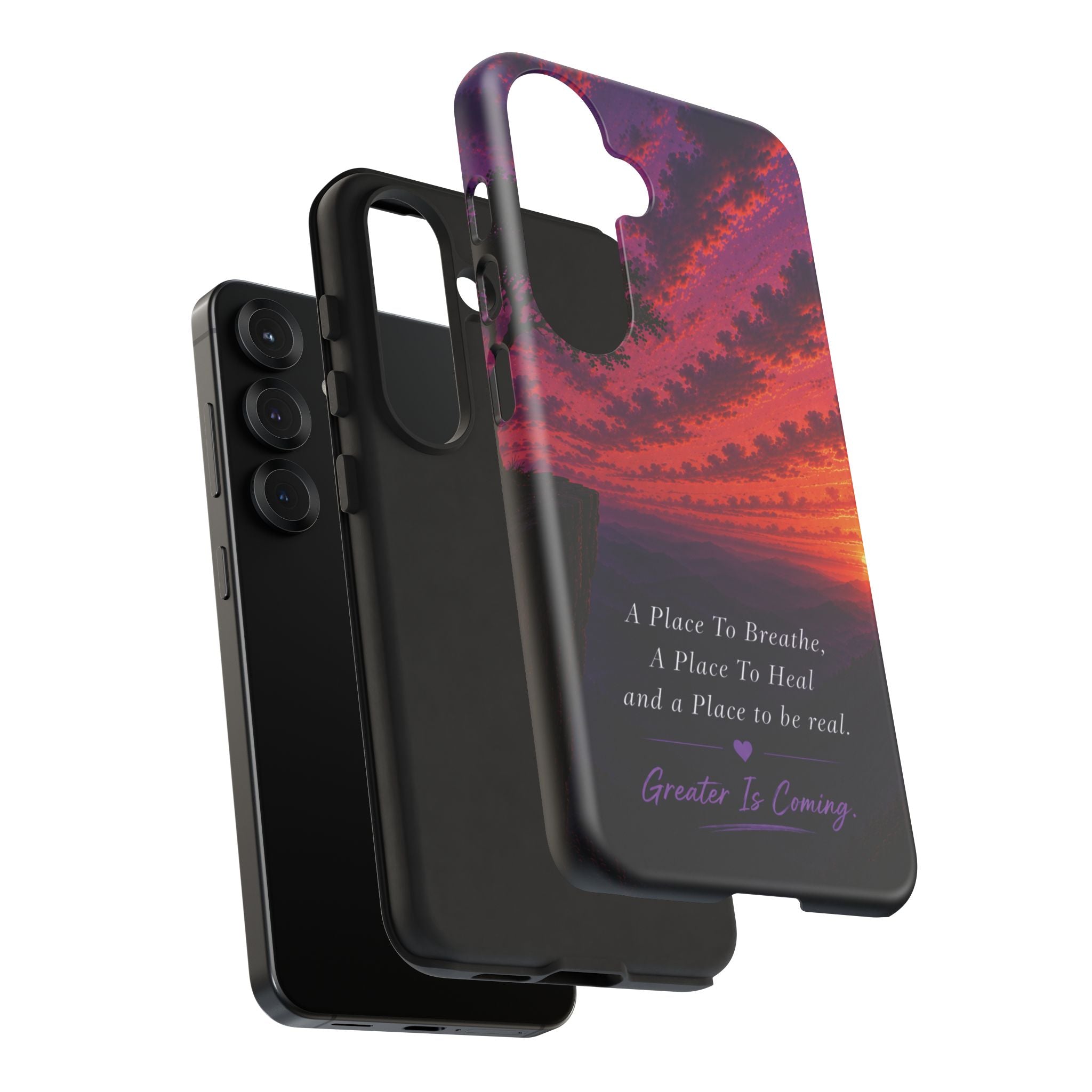 Sunset Serenity Phone Case – “A Place To Breathe, A Place To Heal” Inspirational Galaxy Case