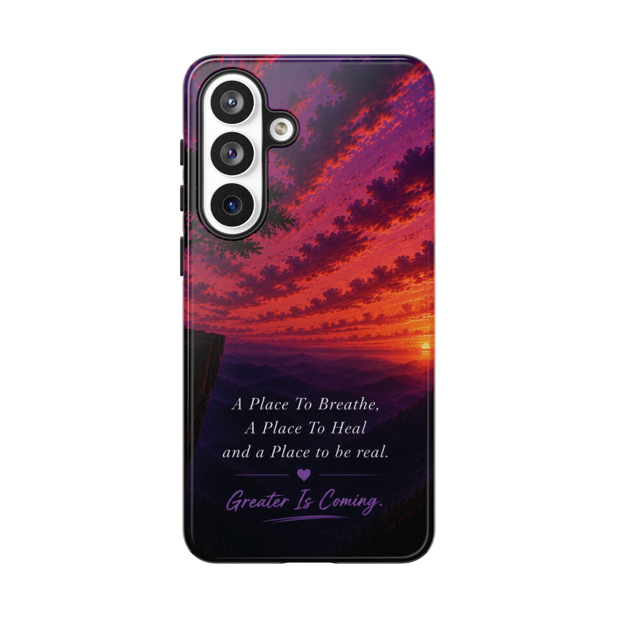 Sunset Serenity Phone Case – “A Place To Breathe, A Place To Heal” Inspirational Galaxy Case