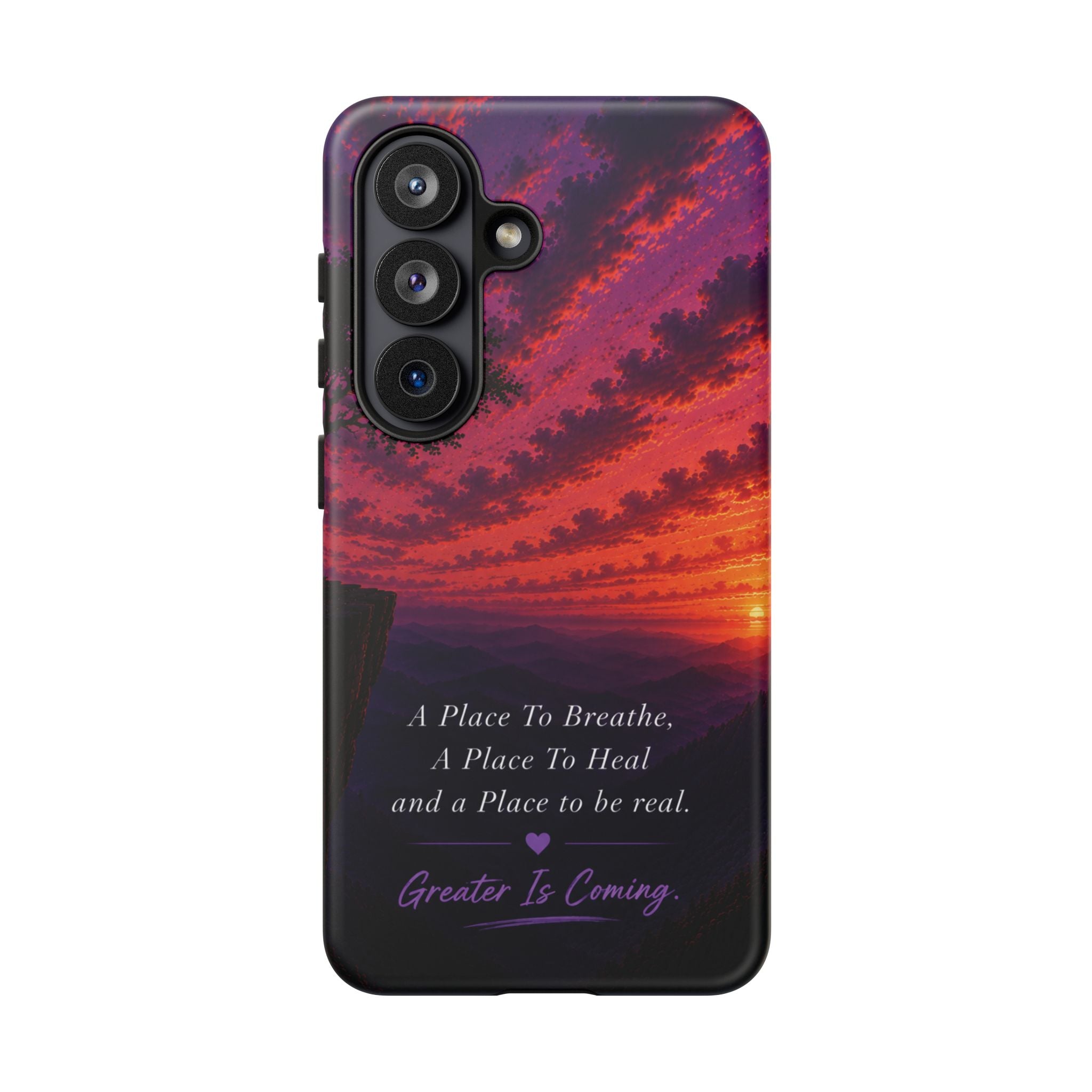 Sunset Serenity Phone Case – “A Place To Breathe, A Place To Heal” Inspirational Galaxy Case