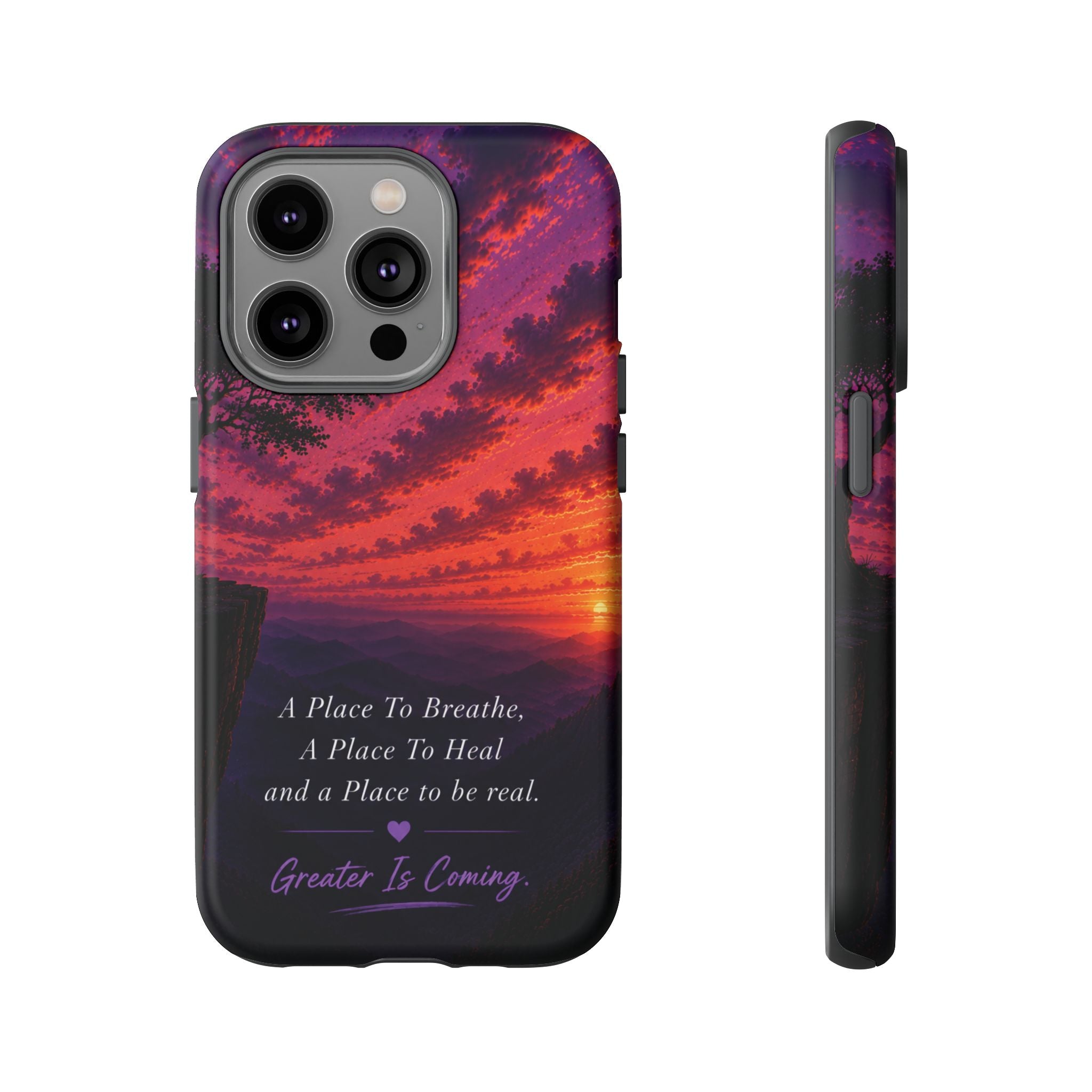 Sunset Serenity Phone Case – “A Place To Breathe, A Place To Heal” Inspirational Galaxy Case