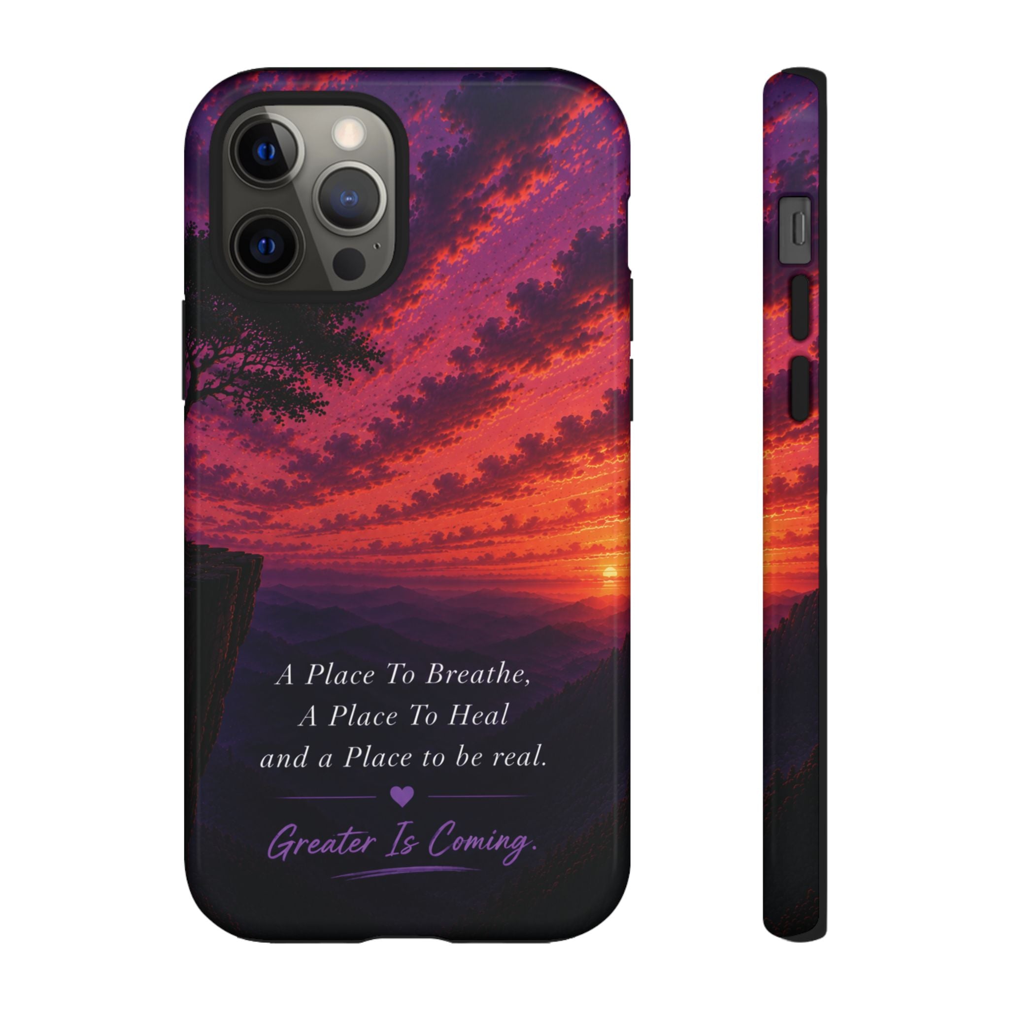Sunset Serenity Phone Case – “A Place To Breathe, A Place To Heal” Inspirational Galaxy Case