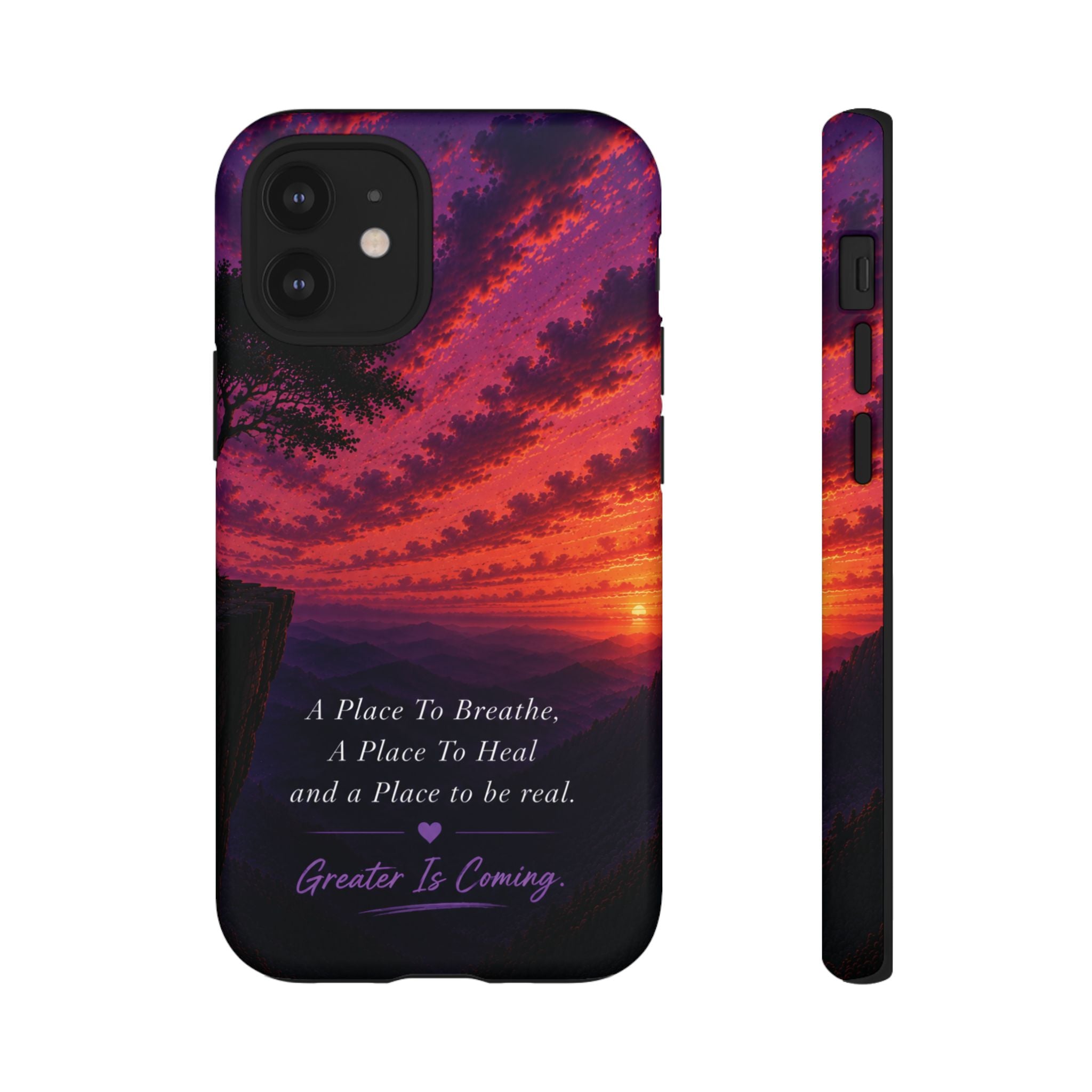Sunset Serenity Phone Case – “A Place To Breathe, A Place To Heal” Inspirational Galaxy Case