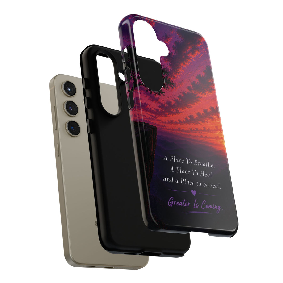 Sunset Serenity Phone Case – “A Place To Breathe, A Place To Heal” Inspirational Galaxy Case