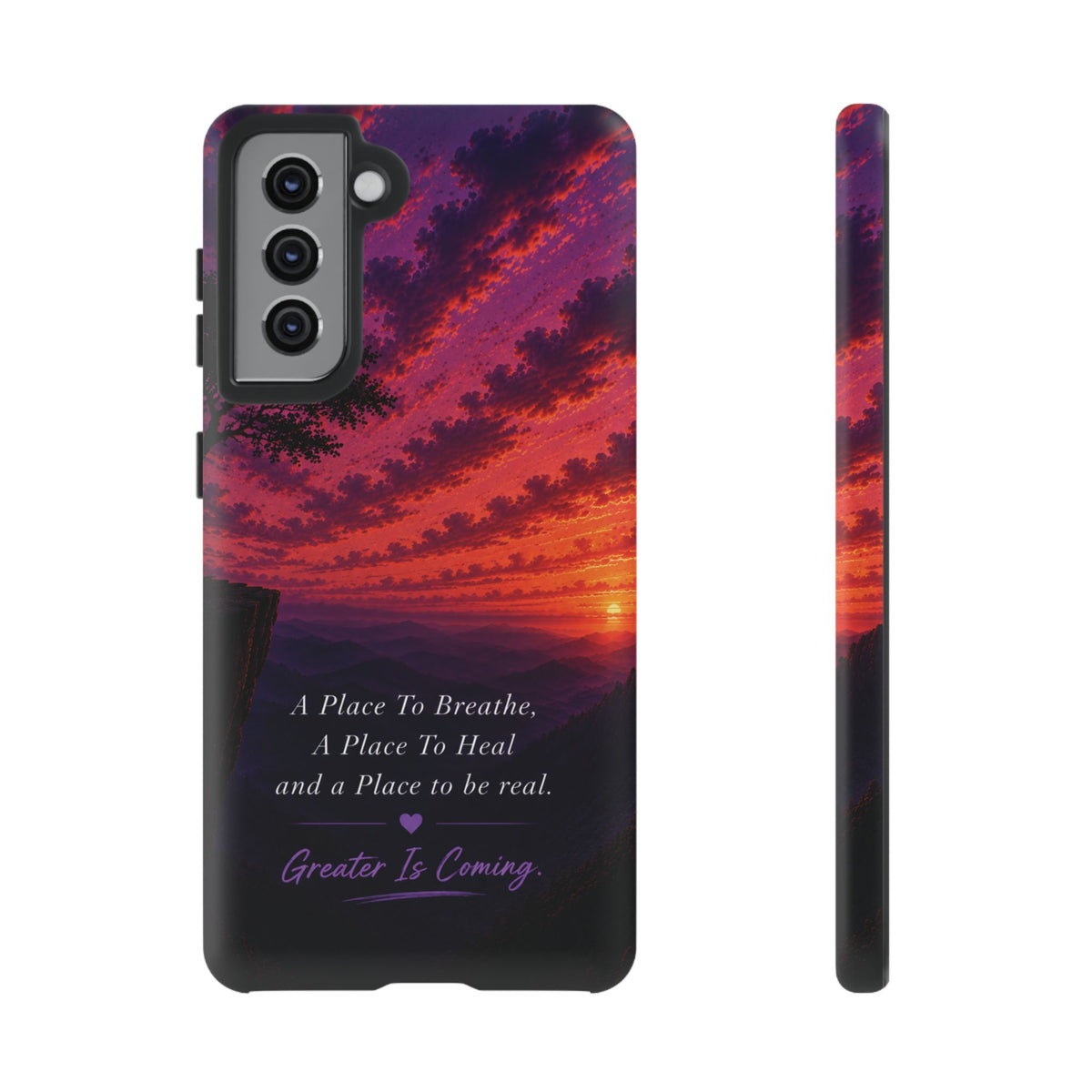 Sunset Serenity Phone Case – “A Place To Breathe, A Place To Heal” Inspirational Galaxy Case