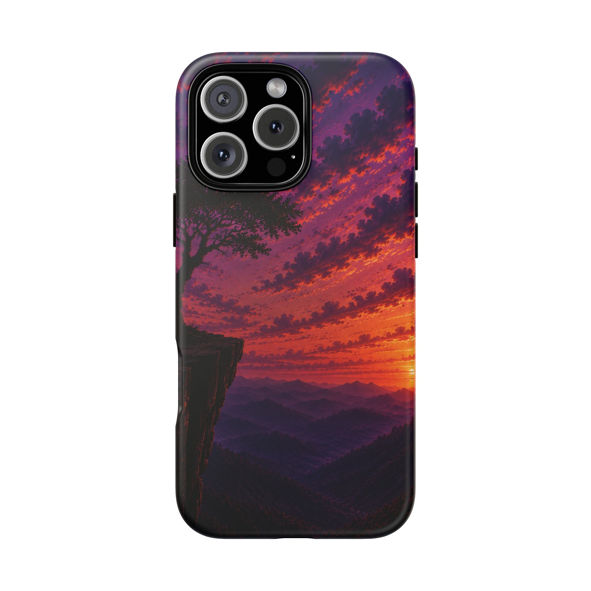 Sunset Cliff Tough Phone Case - Vibrant Purple Orange Landscape for Galaxy & iPhone