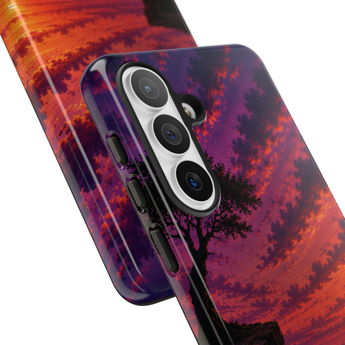 Sunset Cliff Tough Phone Case - Vibrant Purple Orange Landscape for Galaxy & iPhone
