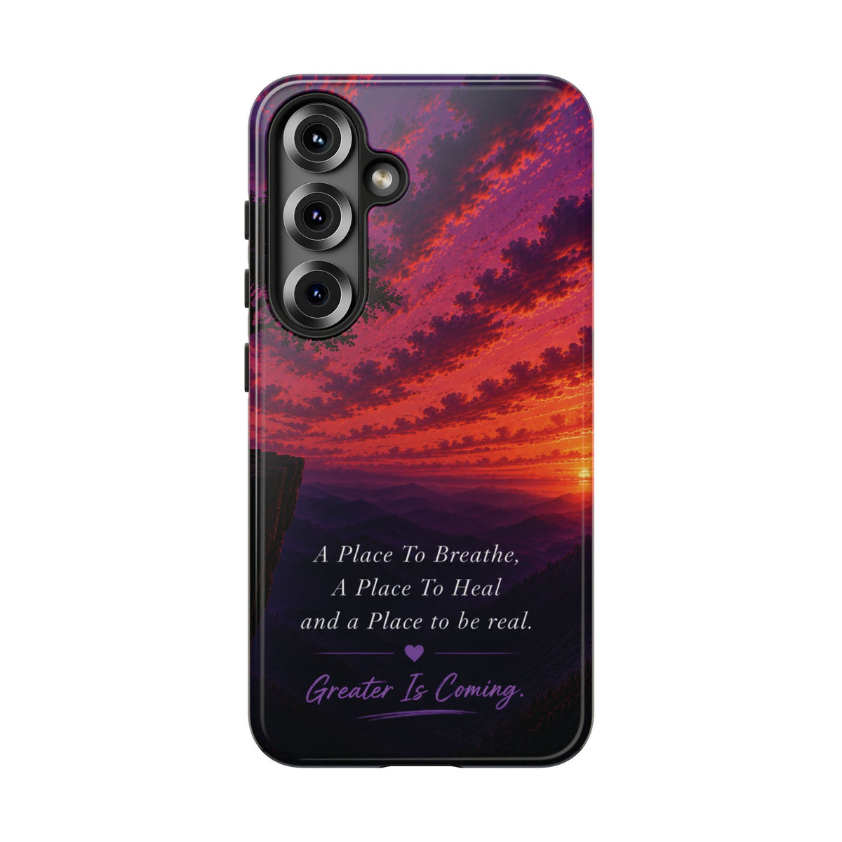 Sunset Serenity Phone Case – “A Place To Breathe, A Place To Heal” Inspirational Galaxy Case