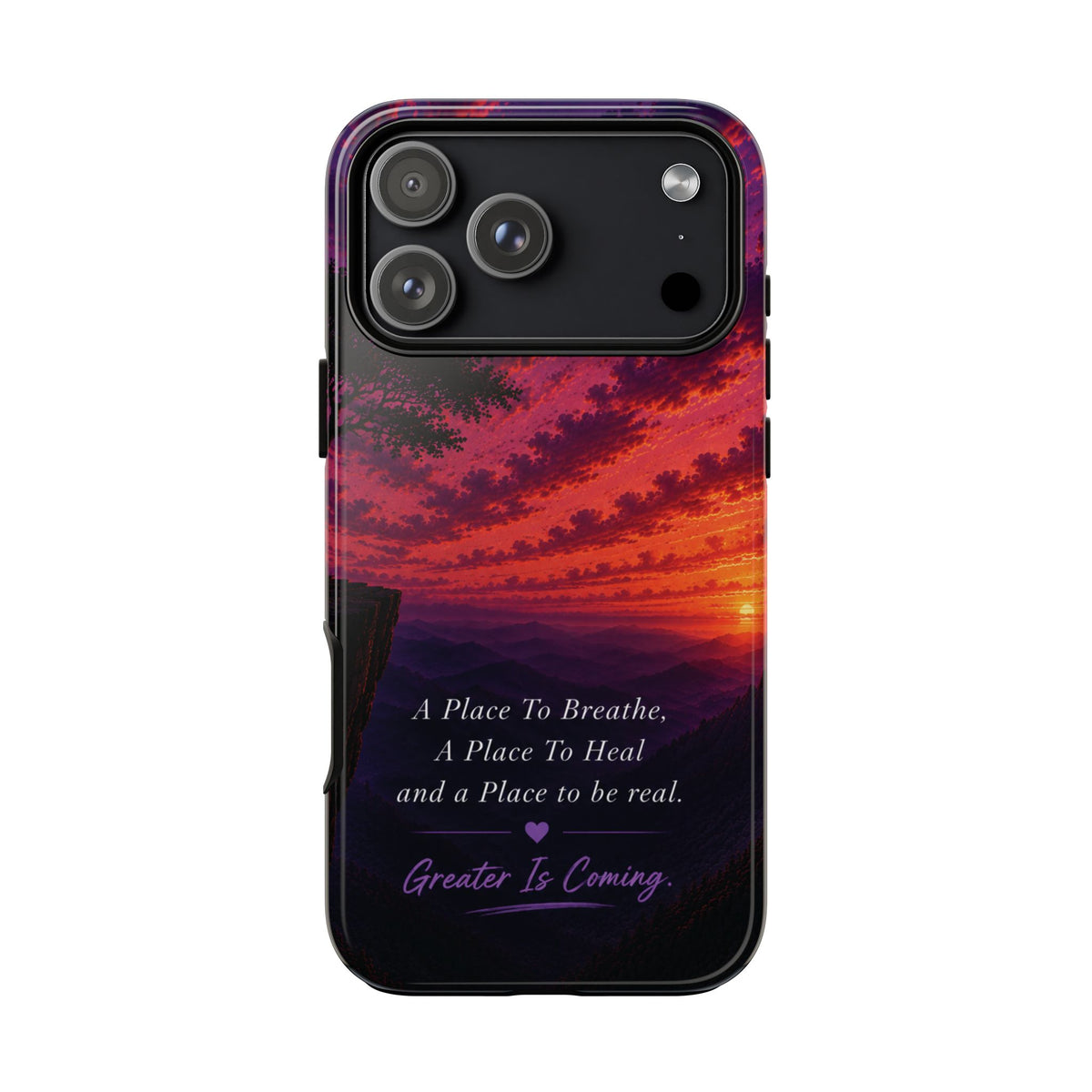 Sunset Serenity Phone Case – “A Place To Breathe, A Place To Heal” Inspirational Galaxy Case