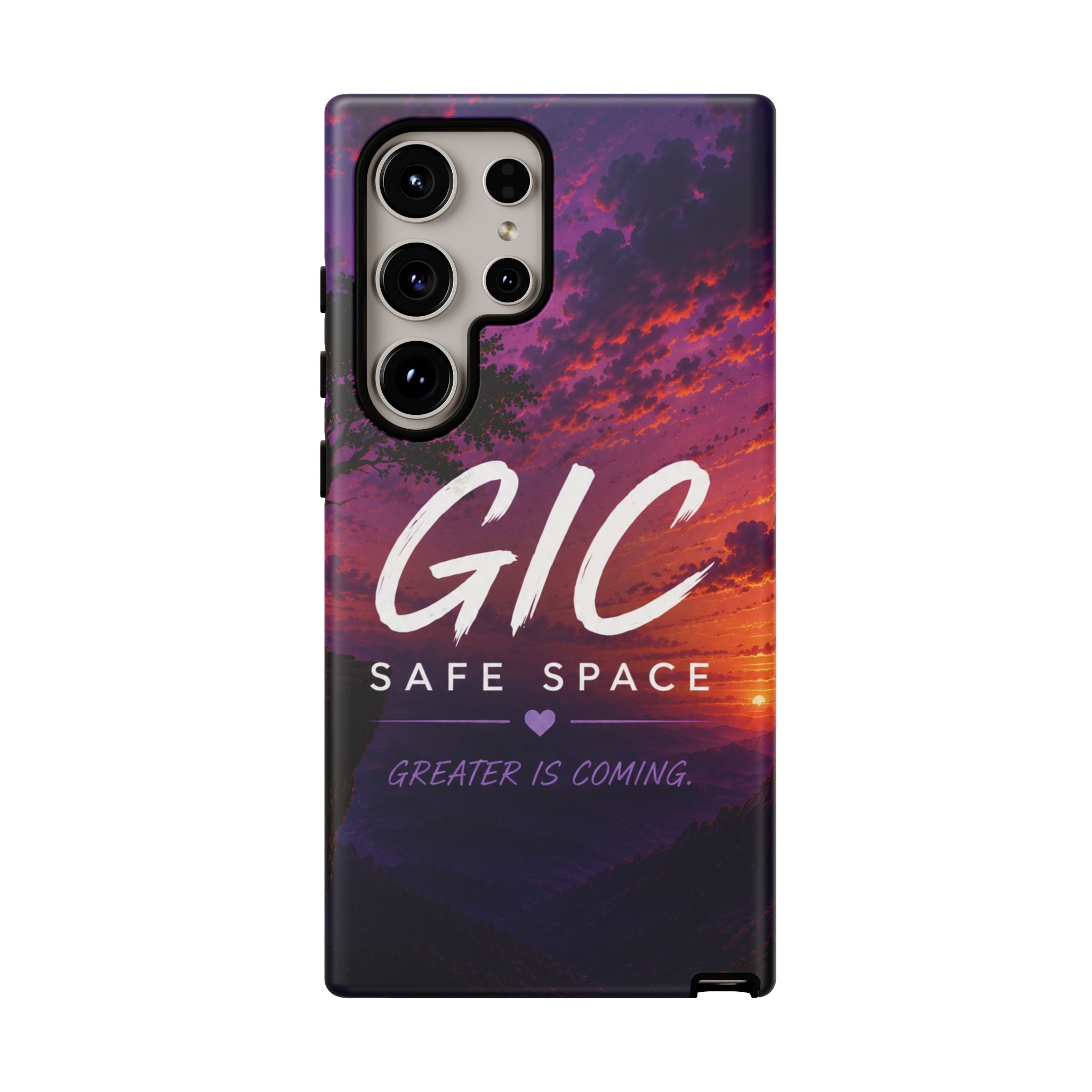 GIC Safe Space Tough Phone Case — "Greater Is Coming" Sunset Design