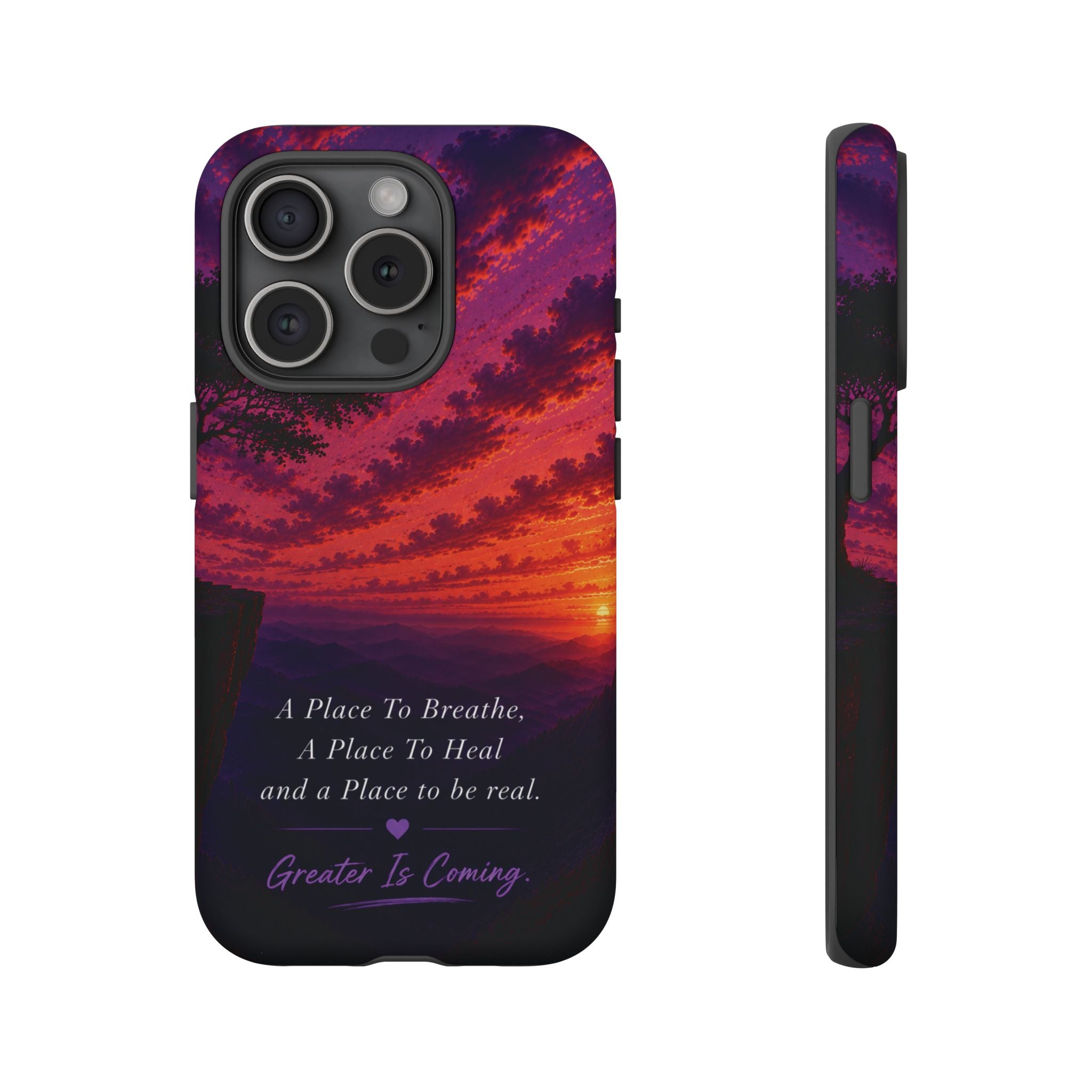 Sunset Serenity Phone Case – “A Place To Breathe, A Place To Heal” Inspirational Galaxy Case