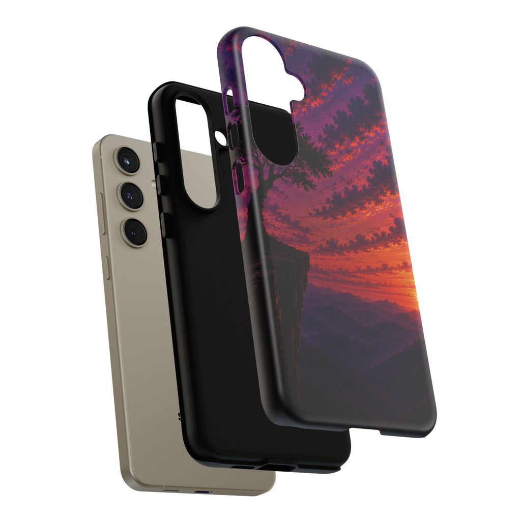 Sunset Cliff Tough Phone Case - Vibrant Purple Orange Landscape for Galaxy & iPhone