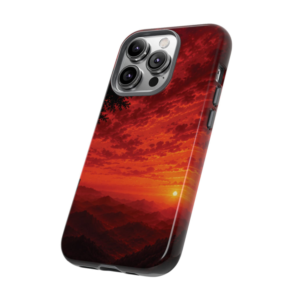 Sunset Mountain Tough Phone Case — Red Horizon Landscape Protective Case
