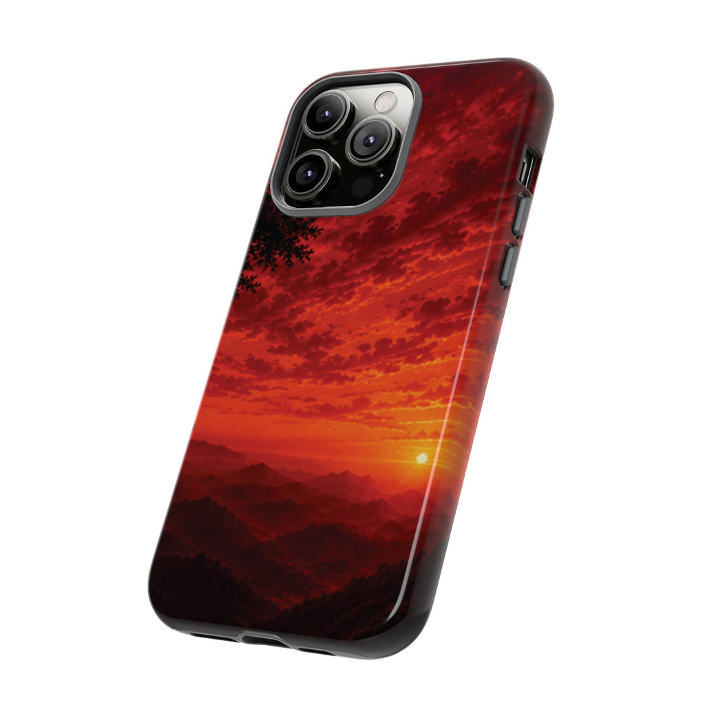 Sunset Mountain Tough Phone Case — Red Horizon Landscape Protective Case