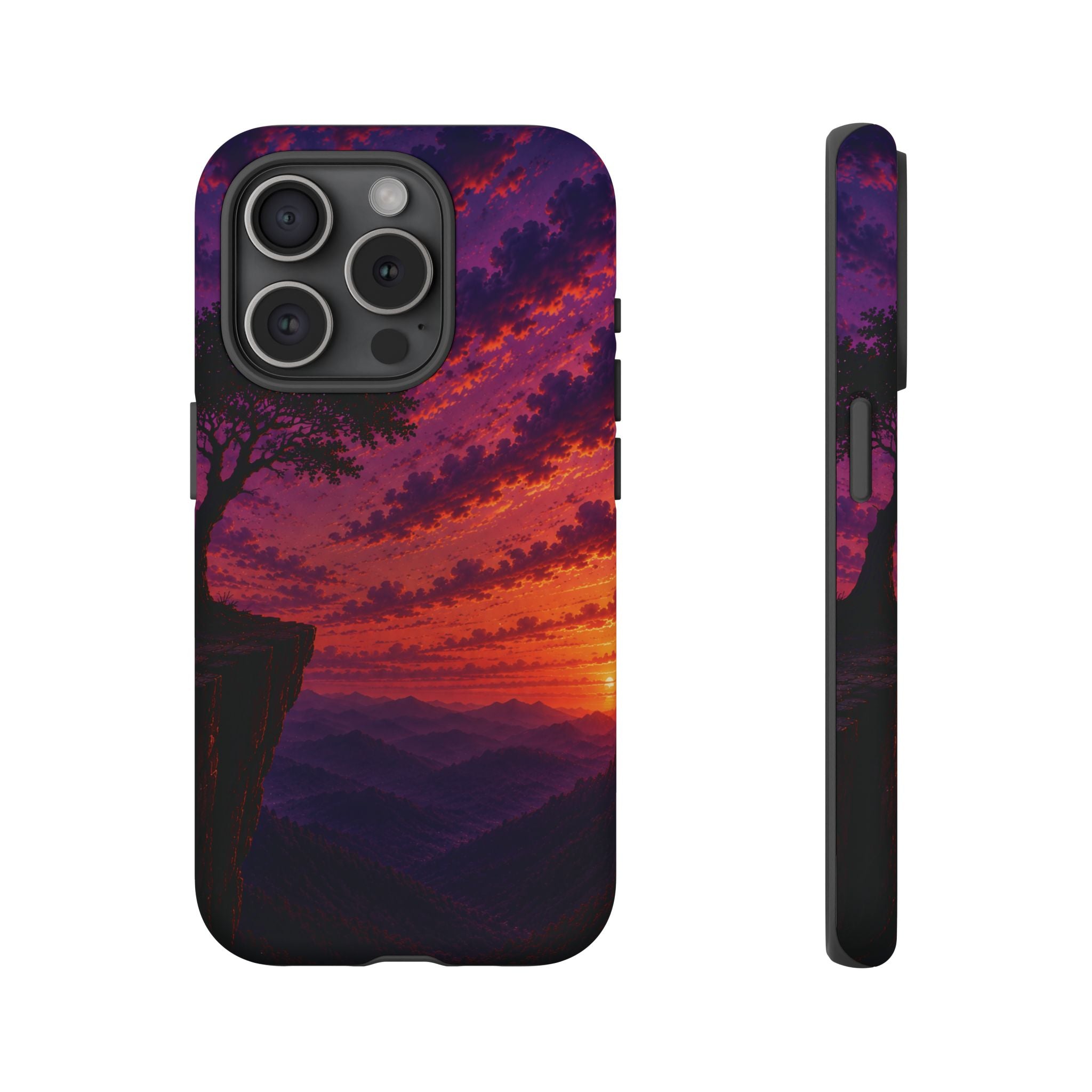 Sunset Cliff Tough Phone Case - Vibrant Purple Orange Landscape for Galaxy & iPhone