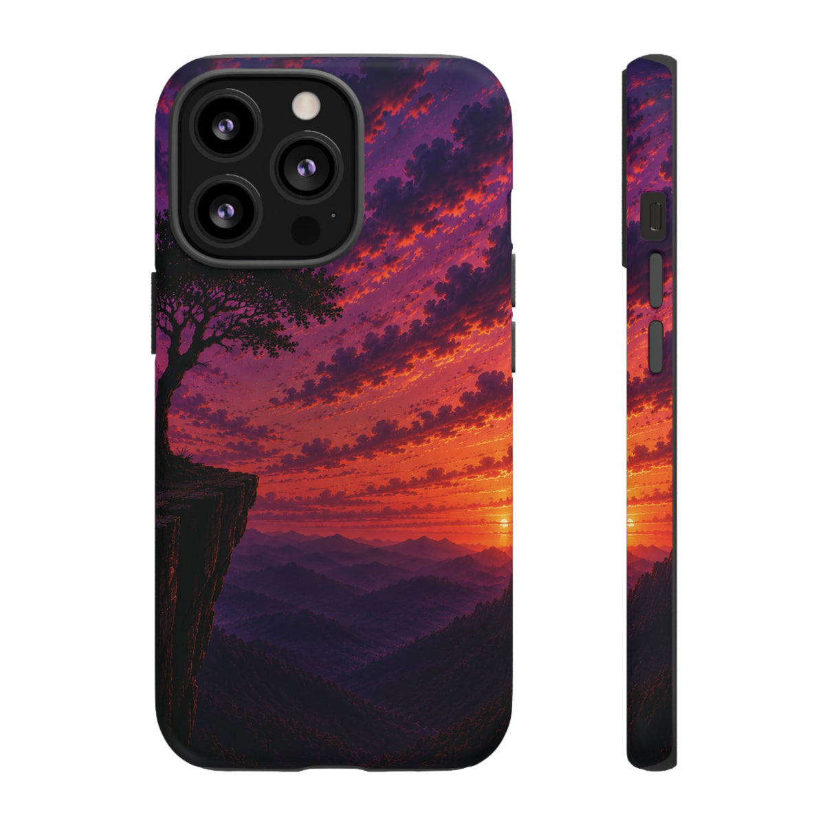 Sunset Cliff Tough Phone Case - Vibrant Purple Orange Landscape for Galaxy & iPhone