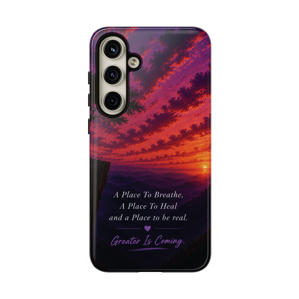 Sunset Serenity Phone Case – “A Place To Breathe, A Place To Heal” Inspirational Galaxy Case