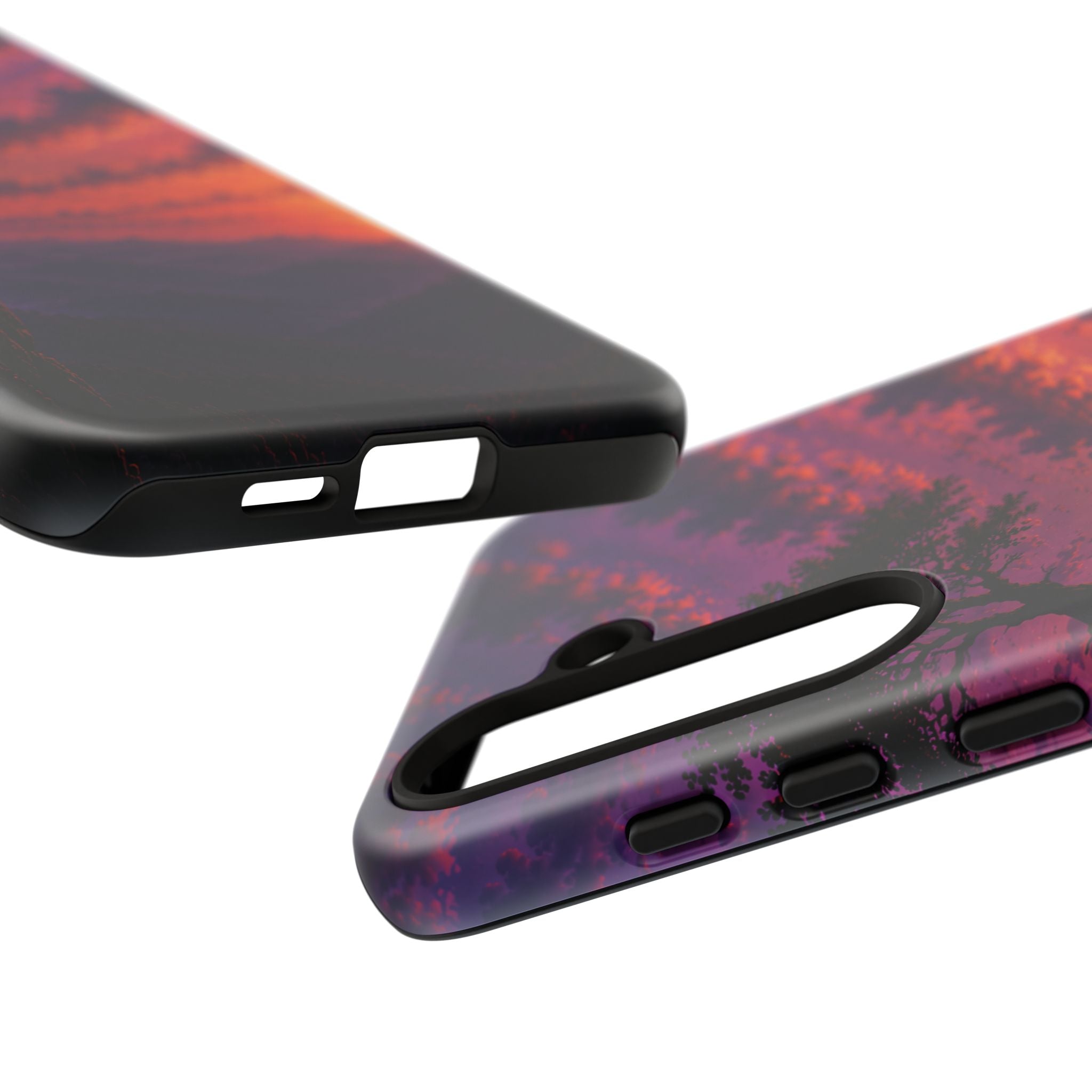 Sunset Cliff Tough Phone Case - Vibrant Purple Orange Landscape for Galaxy & iPhone